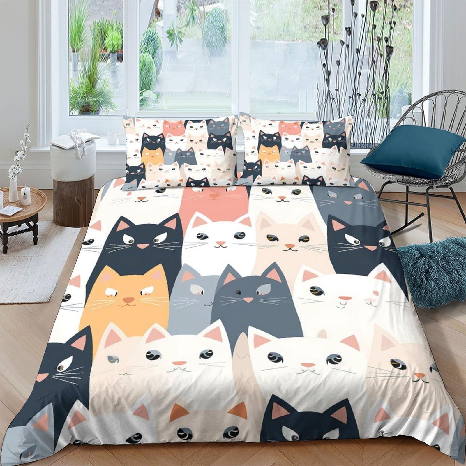 Ctjqhvkz Style-5 3D Printed Cartoon Cat Fitted Sheet Microfiber Soft Easy Care Kawaii Animal Bed Sheet For Bedroom Guest Room Decor Single（135X200cm）