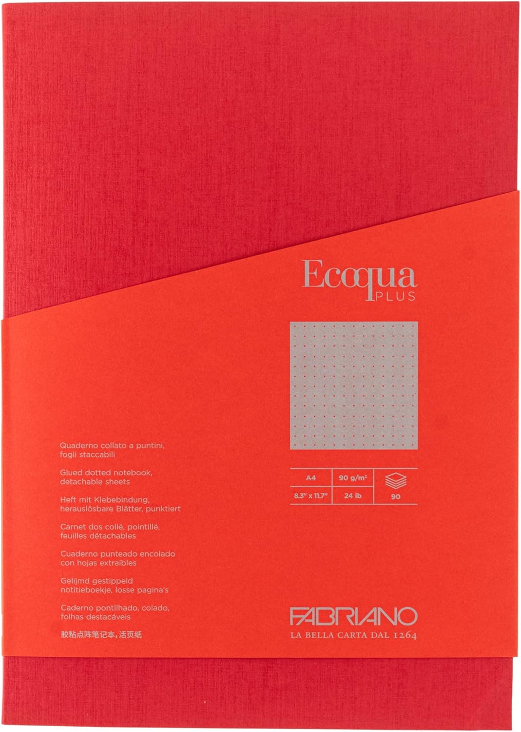 Fabriano Ecoqua Plus Glue-Bound Notebook, 8.3" x 11.7", A4, Dotted, Red