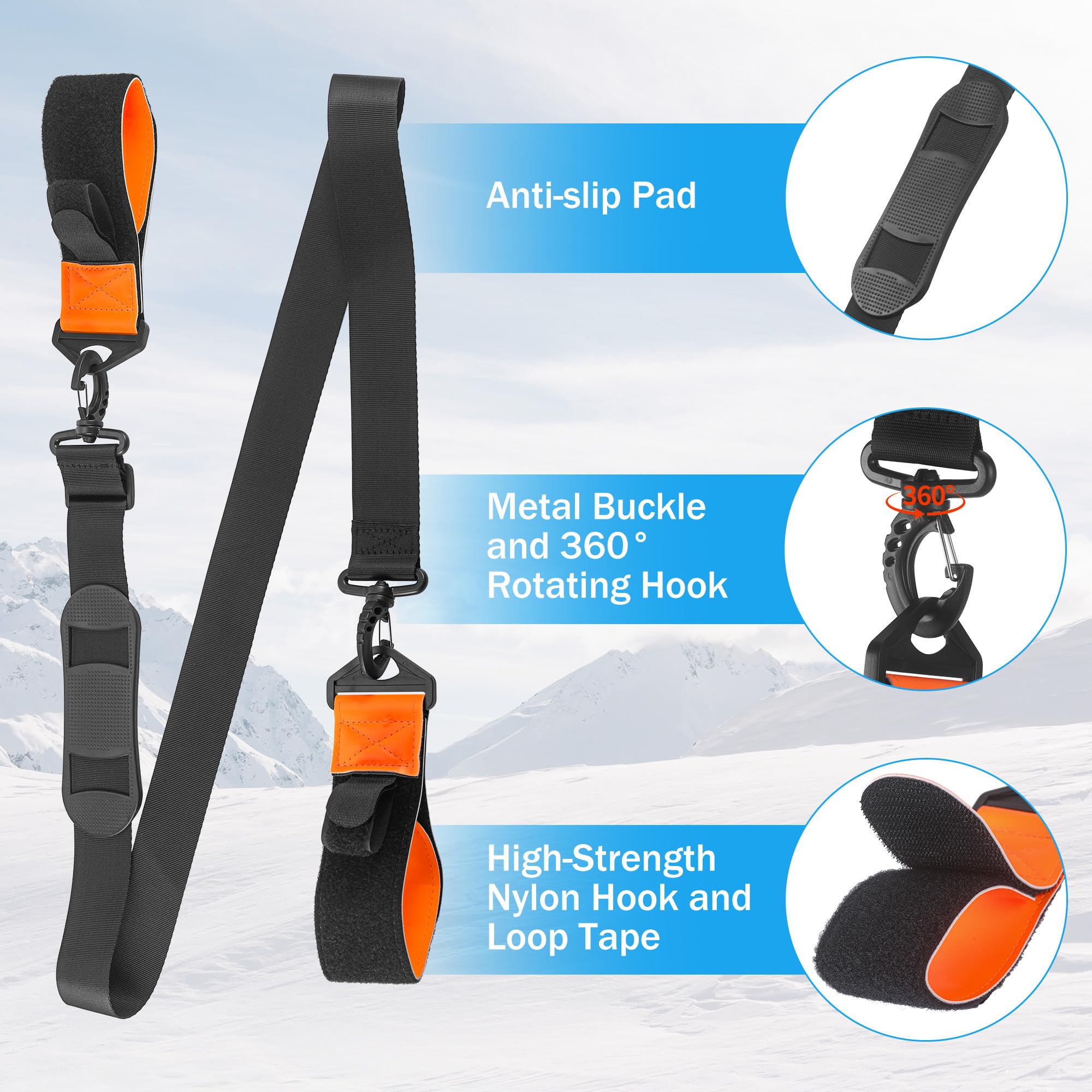 Sangle de Transport pour Skis Réglable 79-130cm, Porte Ski Dorsal avec Bretelle Confort