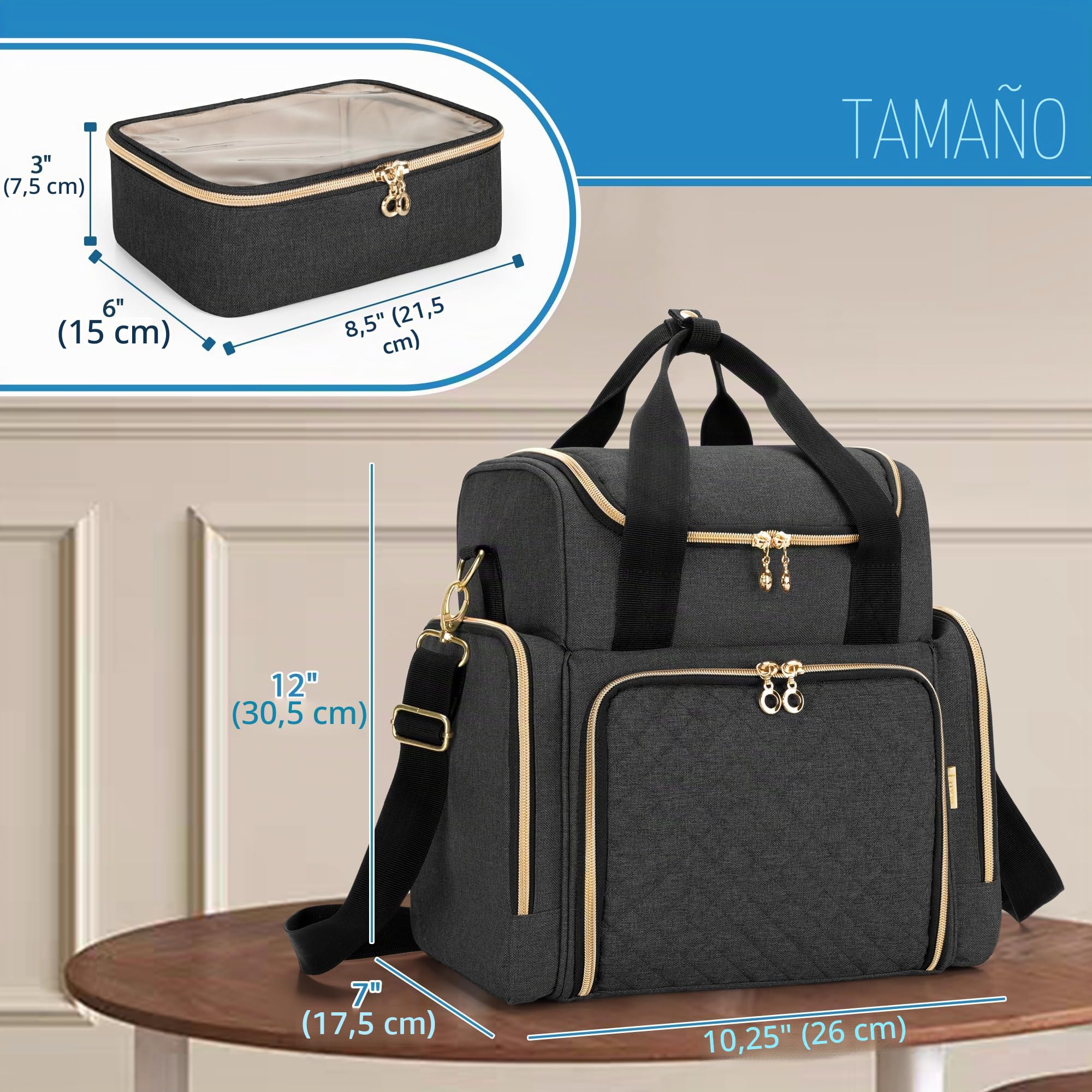 Luxja Grande Bolsa de Medicina con 2 Estuches Extraíbles, Negro