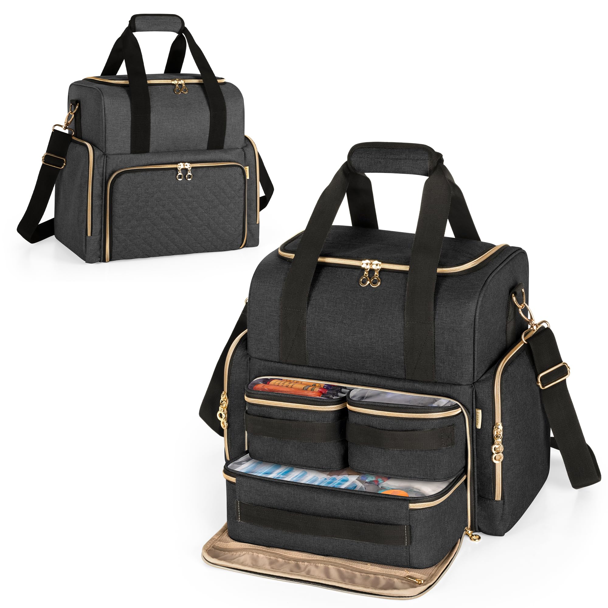 Luxja Grand Étui de Transport pour Tatouage avec 3 Pochettes Amovibles, Organisateur de Fournitures de Tatouage pour Imprimante de Pochoirs et Kit de Tatouage, Noir