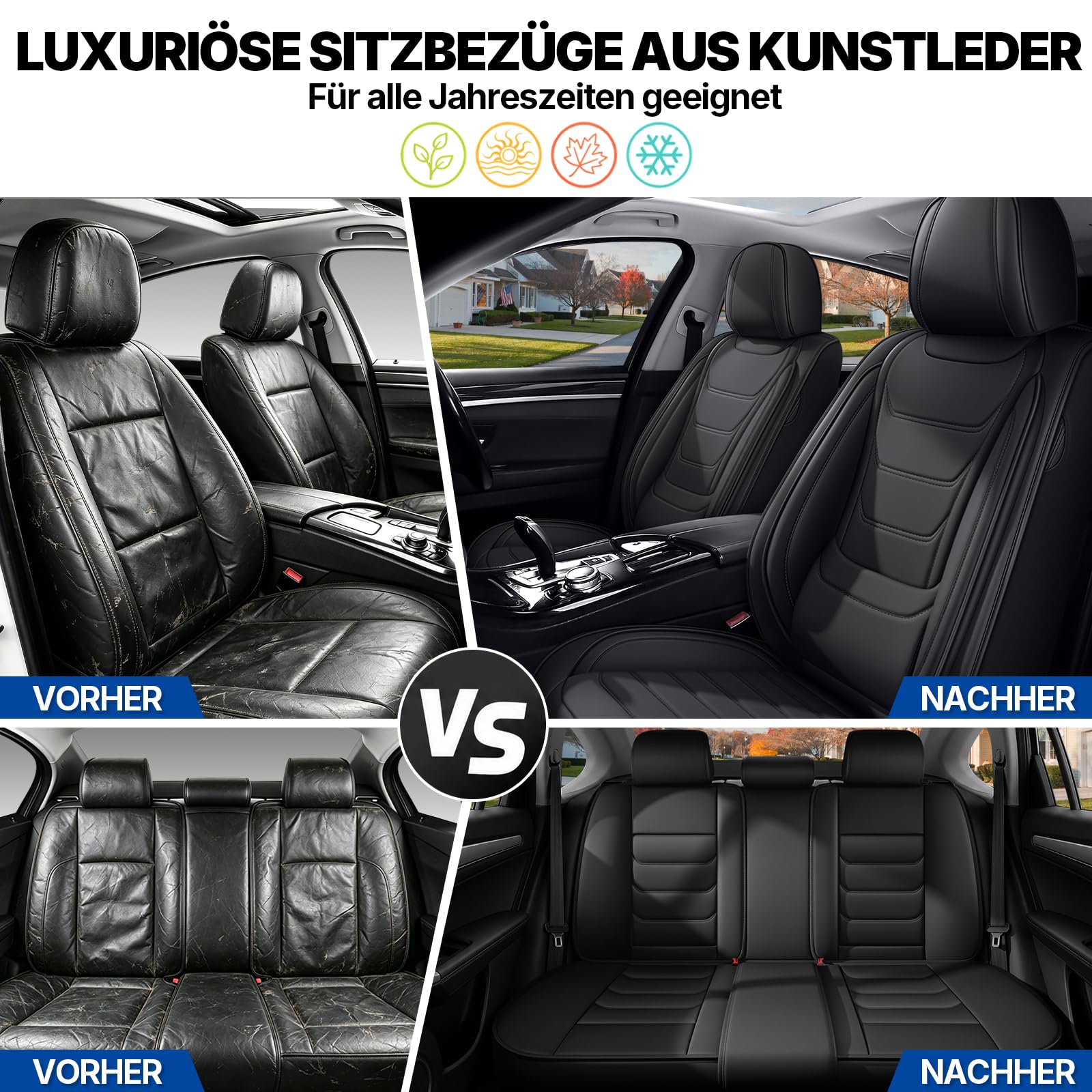 für SEAT Arona Autositzbezüge, 5 Sitze, Schwarz | Wasserfeste Leder-Autositzbezüge, Rutschfeste Kratzfeste Sitzbezüge, Einfach zu Montieren, Airbag-Kompatibel, Komplettset
