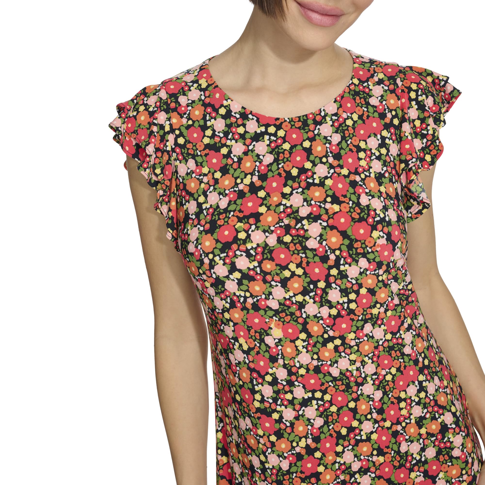 Tommy Hilfiger Sleeveless Round Neck Ruffle Trim Mini Dress Vestito Donna