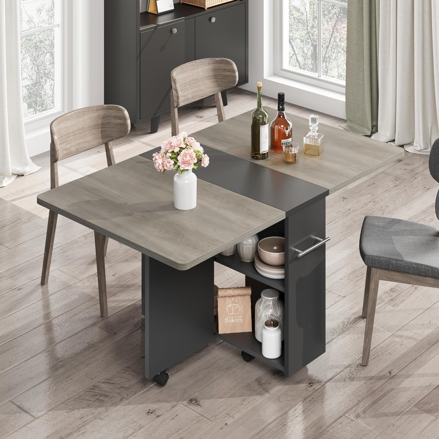 Space Saving Folding Dining Table with 2 Tier Storage-Extendable Drop Leaf Farmhouse Kitchen Dining Room Tables Set for 4, Collapsible Expandable Rectangle (Carlo Grey, 47.2″D x 23.6″W x 29.5″H) Space Saving Folding Dining Table with 2 Tier Storage-Extendable Drop Leaf Farmhouse Kitchen Dining Room Tables Set for 4, Collapsible Expandable Rectangle (Carlo Grey, 47.2″D x 23.6″W x 29.5″H)
