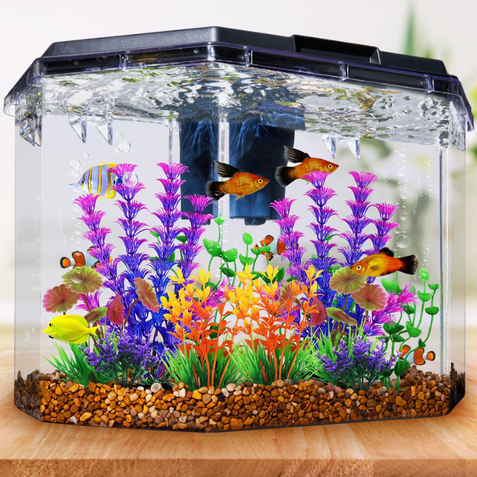 QUOZUO Aquarium-Dekorationen, 10 Stück bunte Aquariumpflanzen aus Kunststoff, Aquarium-Zubehör, Mini-Aquarium-Pflanzen, Aquarium-Dekoration