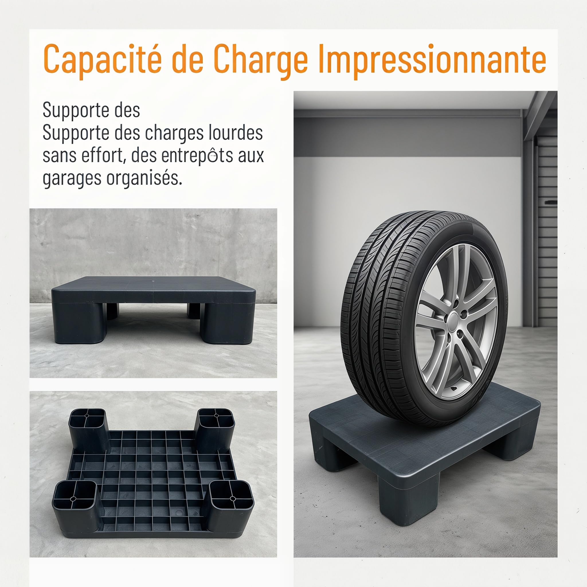 Palette de Stockage Marchandise, Plateau de Palette, Résistant à l'eau Palettes Entrepôt, Tapis de Rangement pour Plancher Sec, Palette de Sous-Sol pour Transport de Meubles Garage, Logistique, Noir