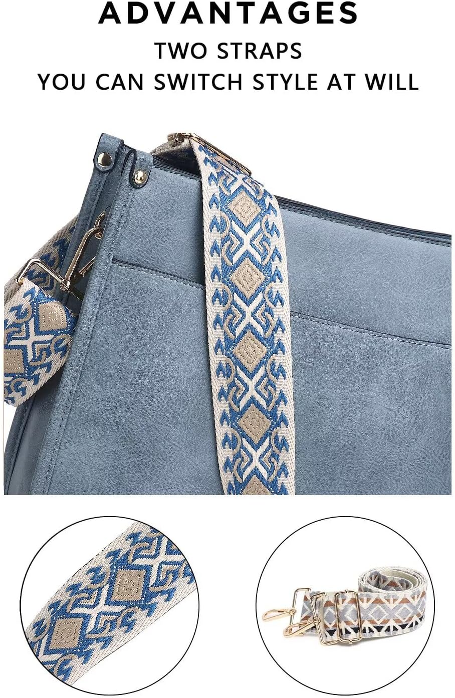 AUYOCO Vegan Leather Crossbody Bags for Women, Crossbody Purse with Guitar Strap Zipped Pockets Handbag Shoulder Bag - Image 4