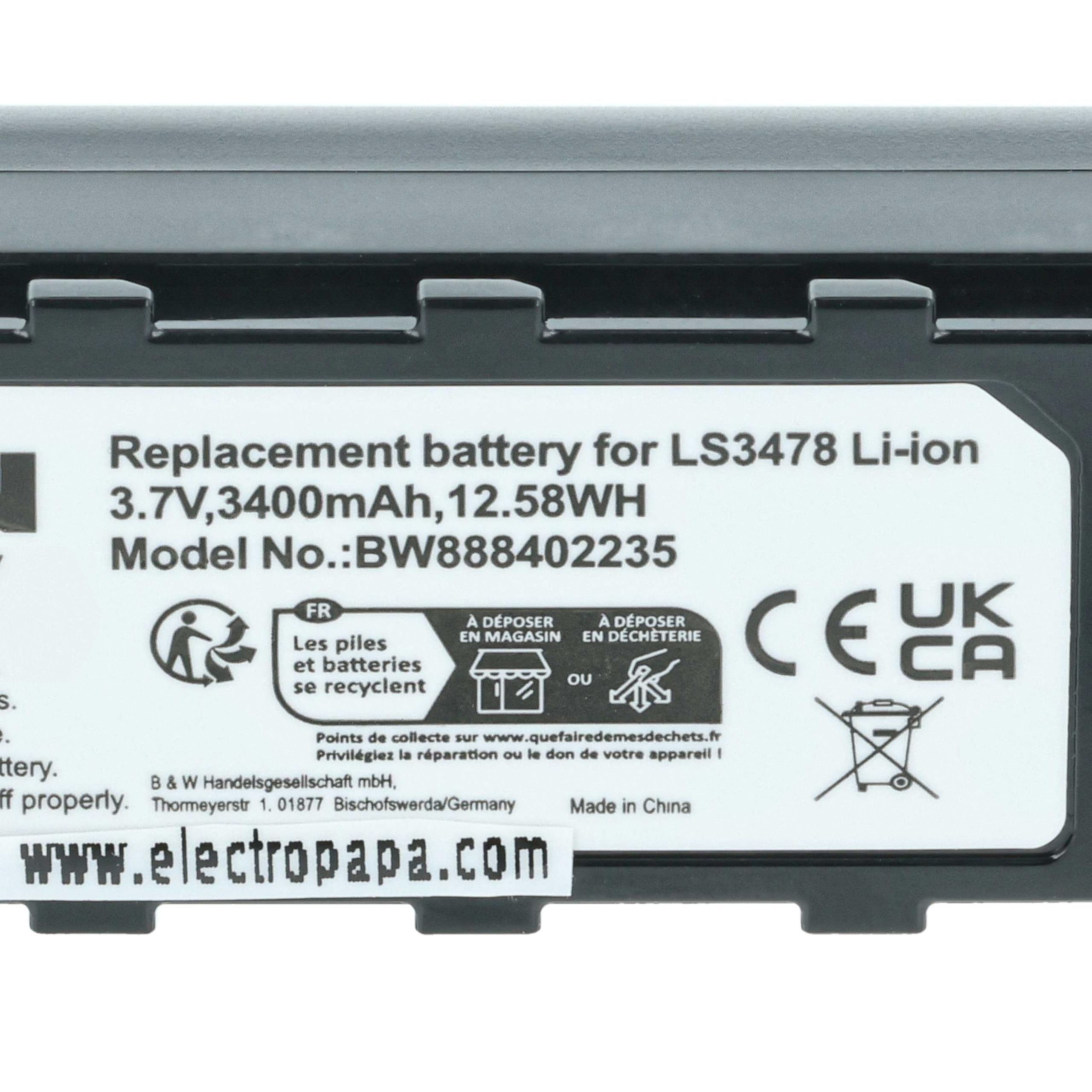 vhbw 5 x bateria kompatybilna z Symbol LS3478ER, LS3578, DSS3478, LS3478, DS3578, DS3478 czytnik kodów kreskowych, POS (3400 mAh, 3,7 V, litowo-jonowy)