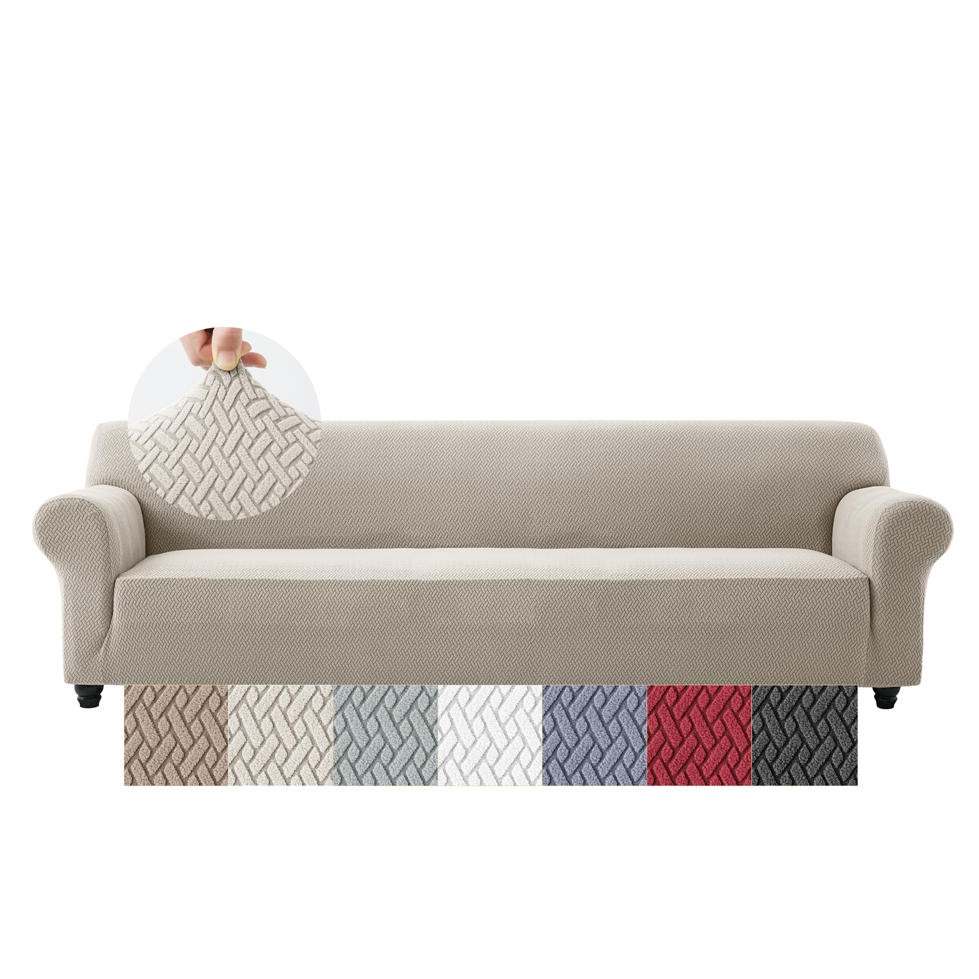 Moonlight Bedding Beige High Stretch Sofa Cover 4 Seater – Spandex Elastic Fit Sofa Slipcovers, Soft Washable Furniture Protector For Pets/Kids/Dogs, Non Slip Couch Covers (Fits 92"–118")