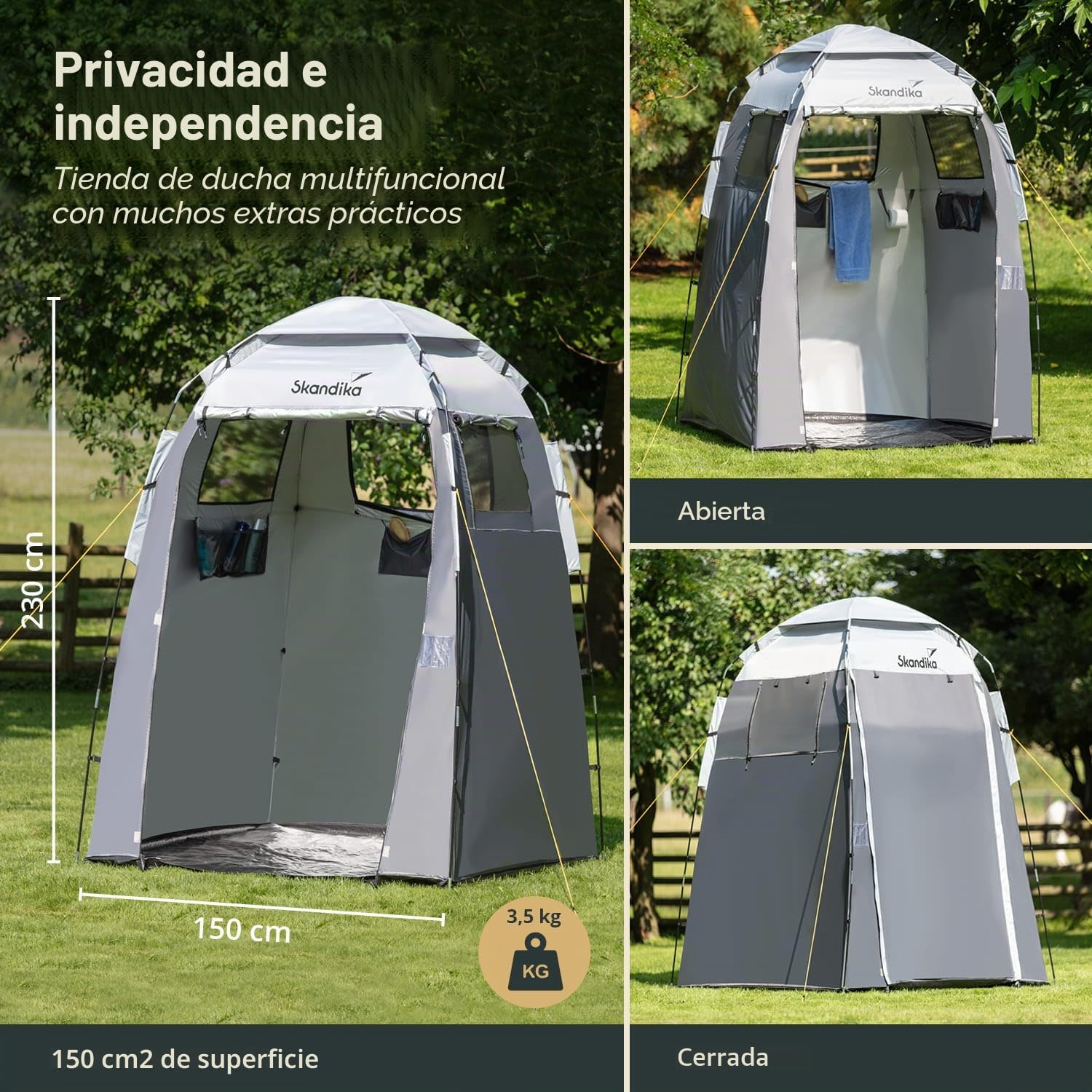 Skandika Tienda Ducha de Camping 230 cm Altura con Suelo Separado 3 Ventanas Protección