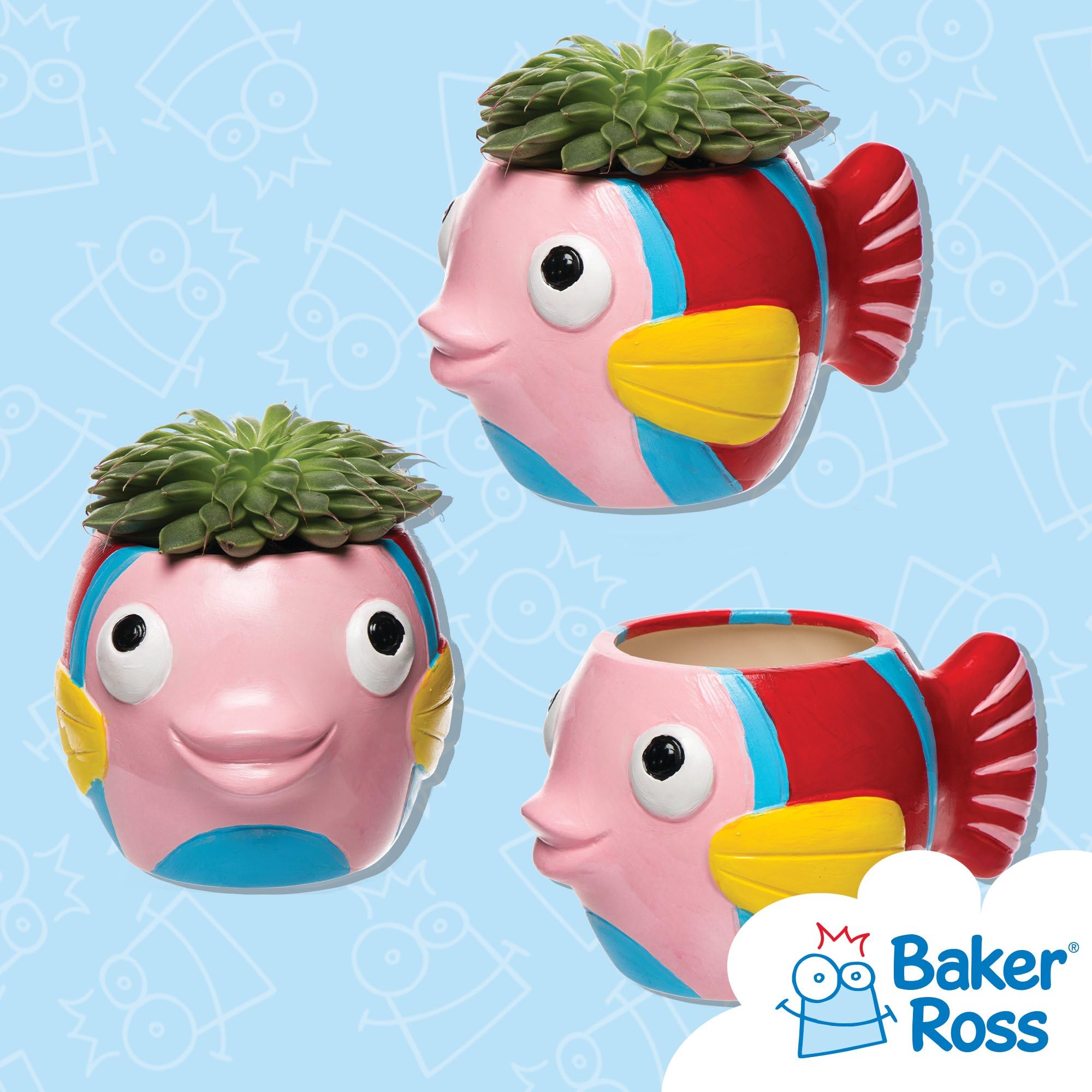 Baker Ross AR523 Lot de 2 Pots de Fleurs en céramique prêts à Peindre pour Enfants en Forme de Poisson