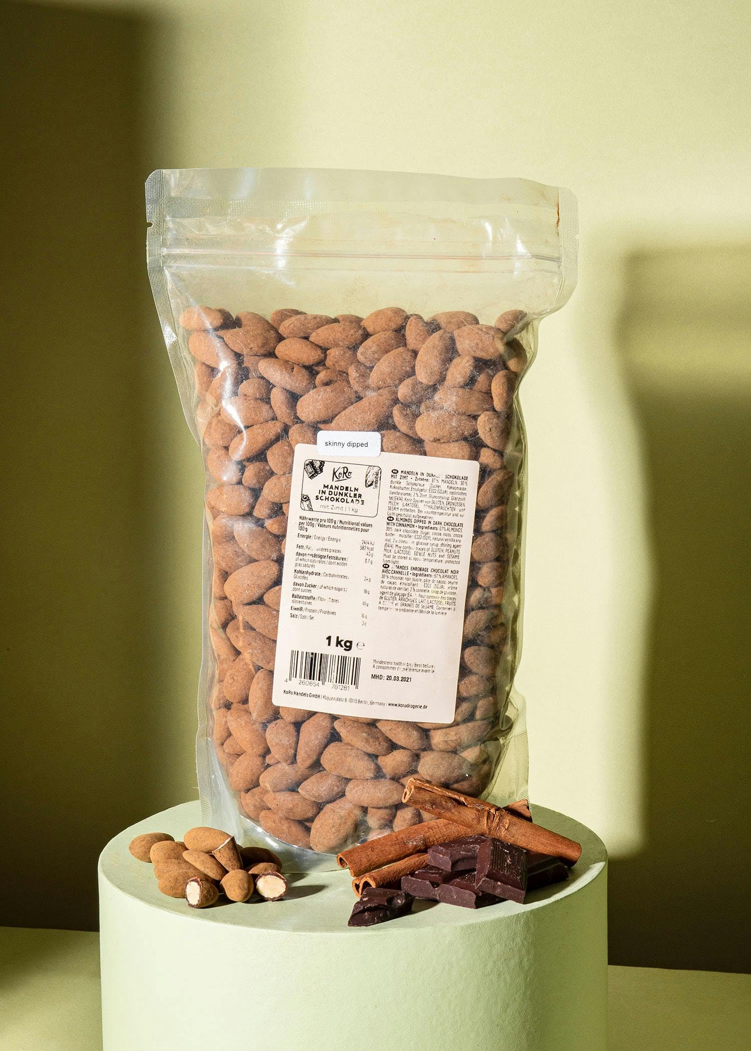 KoRo - Amandes enrobage chocolat-cannelle 1 kg - Amandes croquantes dans un enrobage chocolat-cannelle