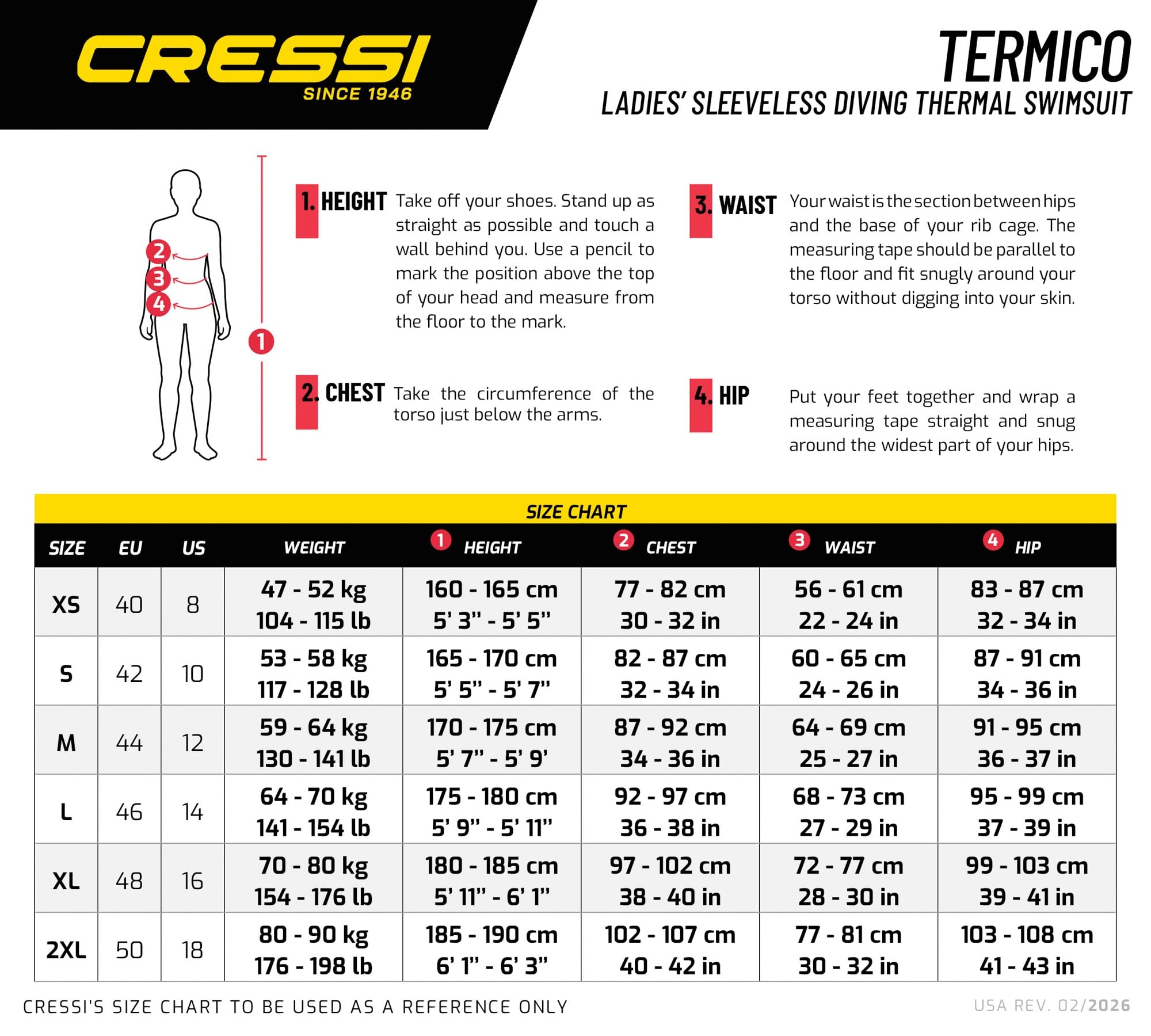 Cressi Termico Lady Swimsuit 2 mm - Bañador de Una Pieza para Mujer Disponible en Versión Estándar o Manga Larga, Neopreno de Alta Elasticidad