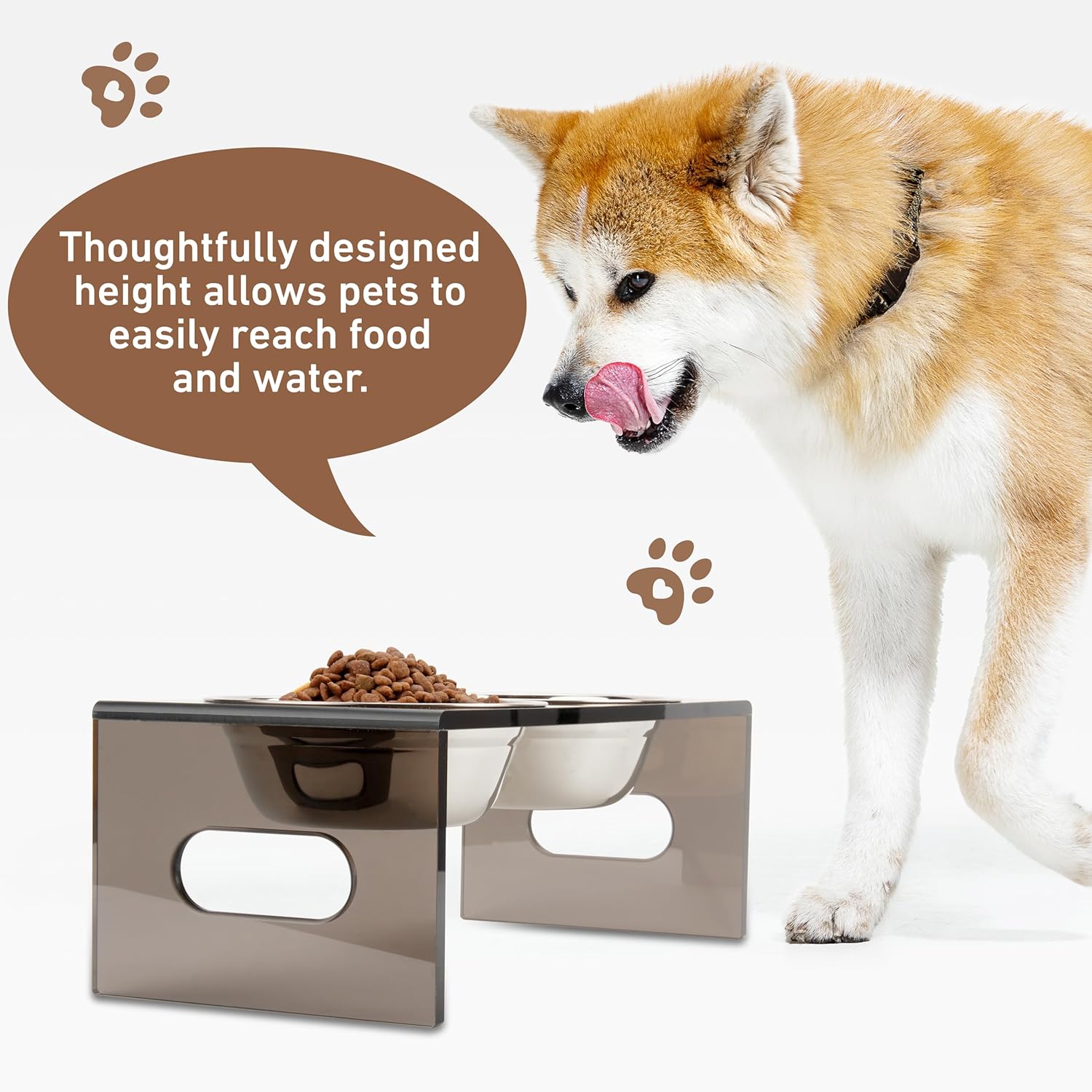 Acrylic Elevated Dog Bowls Stand 5.9" Tall Pet Feeder Comes with 2 Removable Stainless Steel Bowls for Medium and Small Dogs Raised Dog Bowl Pet Feeding Station