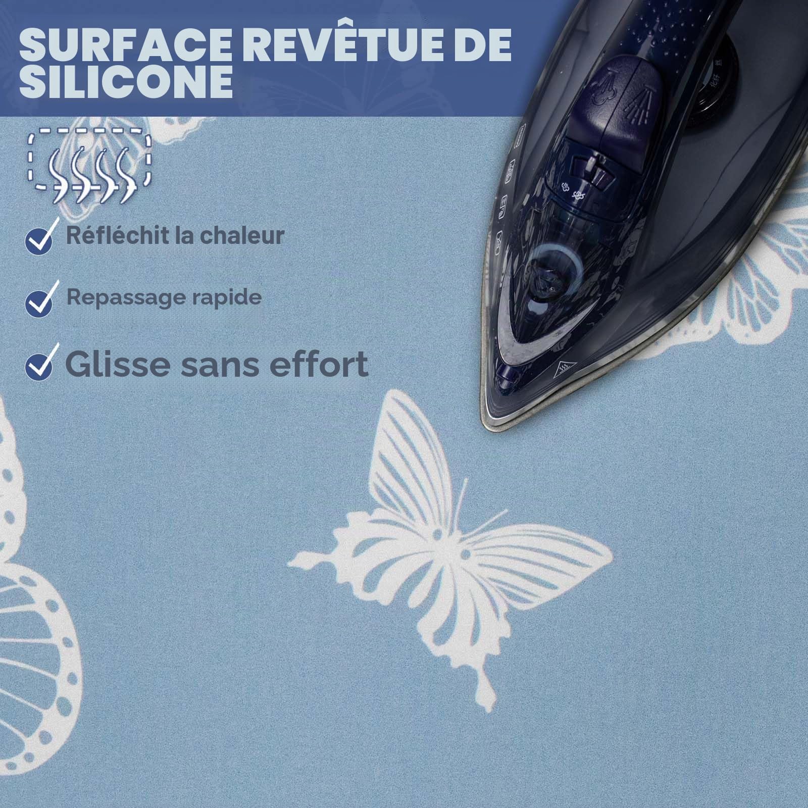 Housse de planche à repasser 125 x 45 cm et 122 x 38 cm - Rembourrage épais - Résistant aux brûlures et aux taches - Fermeture réglable - Rembourrée - Motif papillon