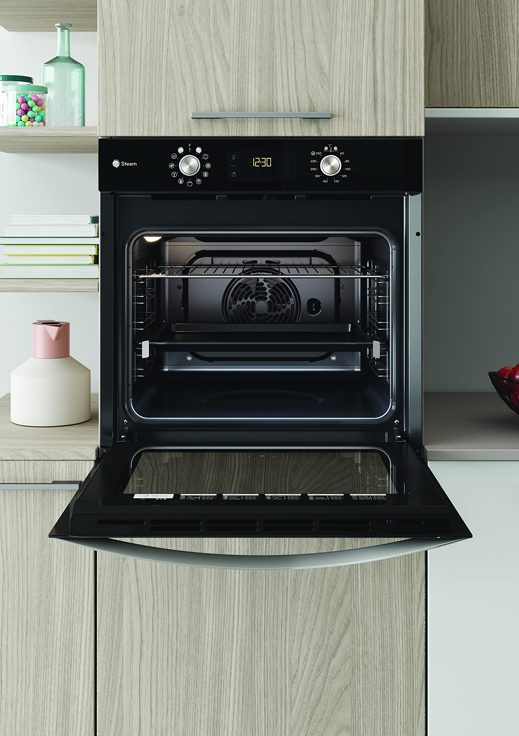 Privileg BAKO Turn&Go Steam 500 Einbau-Backofen 71 L Hydrolyse-Reinigung Heißluftbackofen 11 Funktionen Glaskeramik-Kochfeld