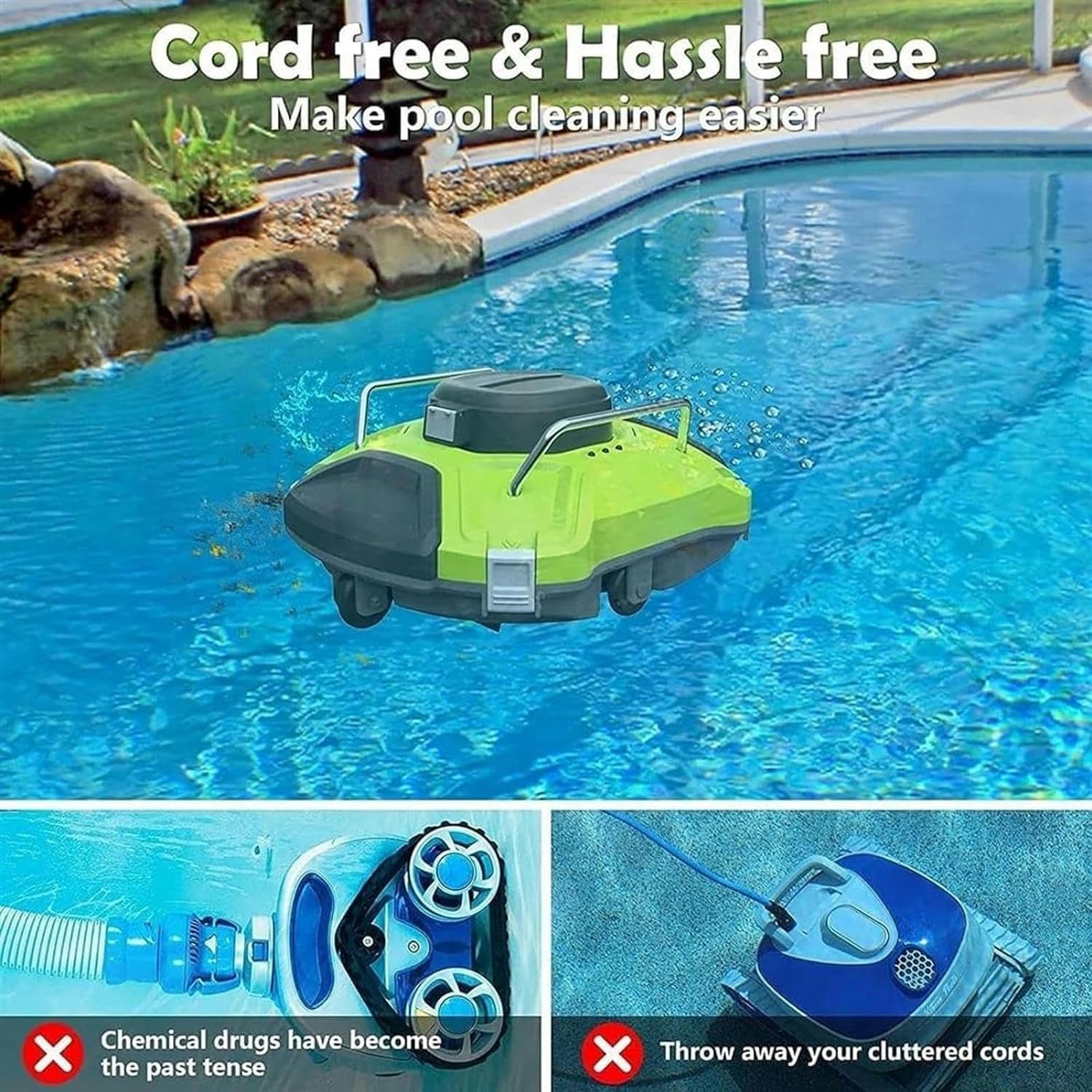 Aspirador de Hojas para Piscina, Limpiador automático subacuático, 4 Clips para Fijar el recogedor de Hojas, Piscina Plana sobre/enterrada