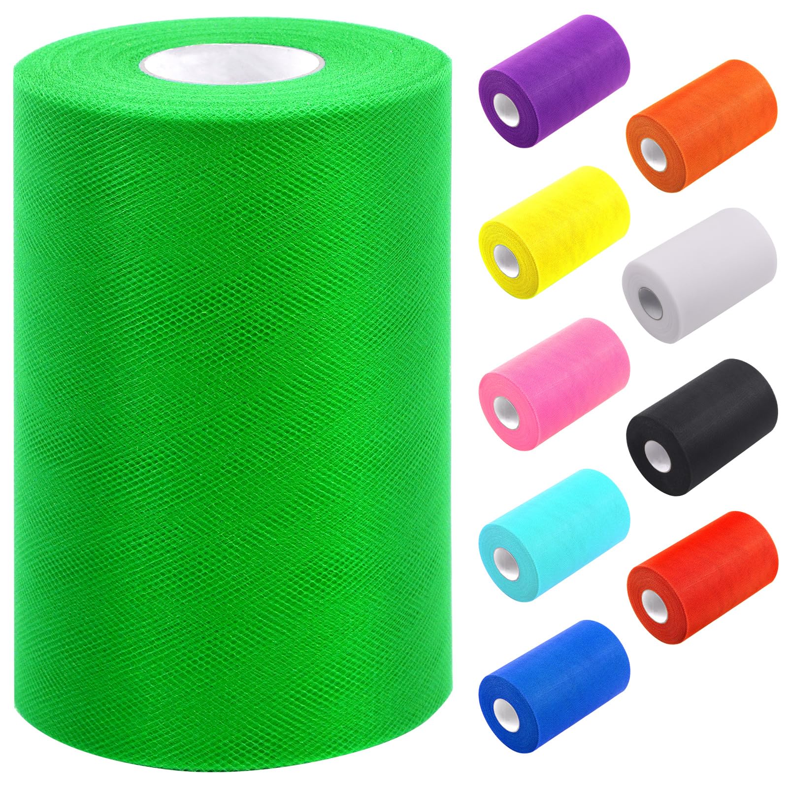 Tanstic 1Pc Green Tulle Fabric Roll, 6 Inch x 100 Yards Tulle Ribbon Fabric Spool Fabric Tulle Roll for DIY Tutu Bow, Birthday Party Wedding Decorations