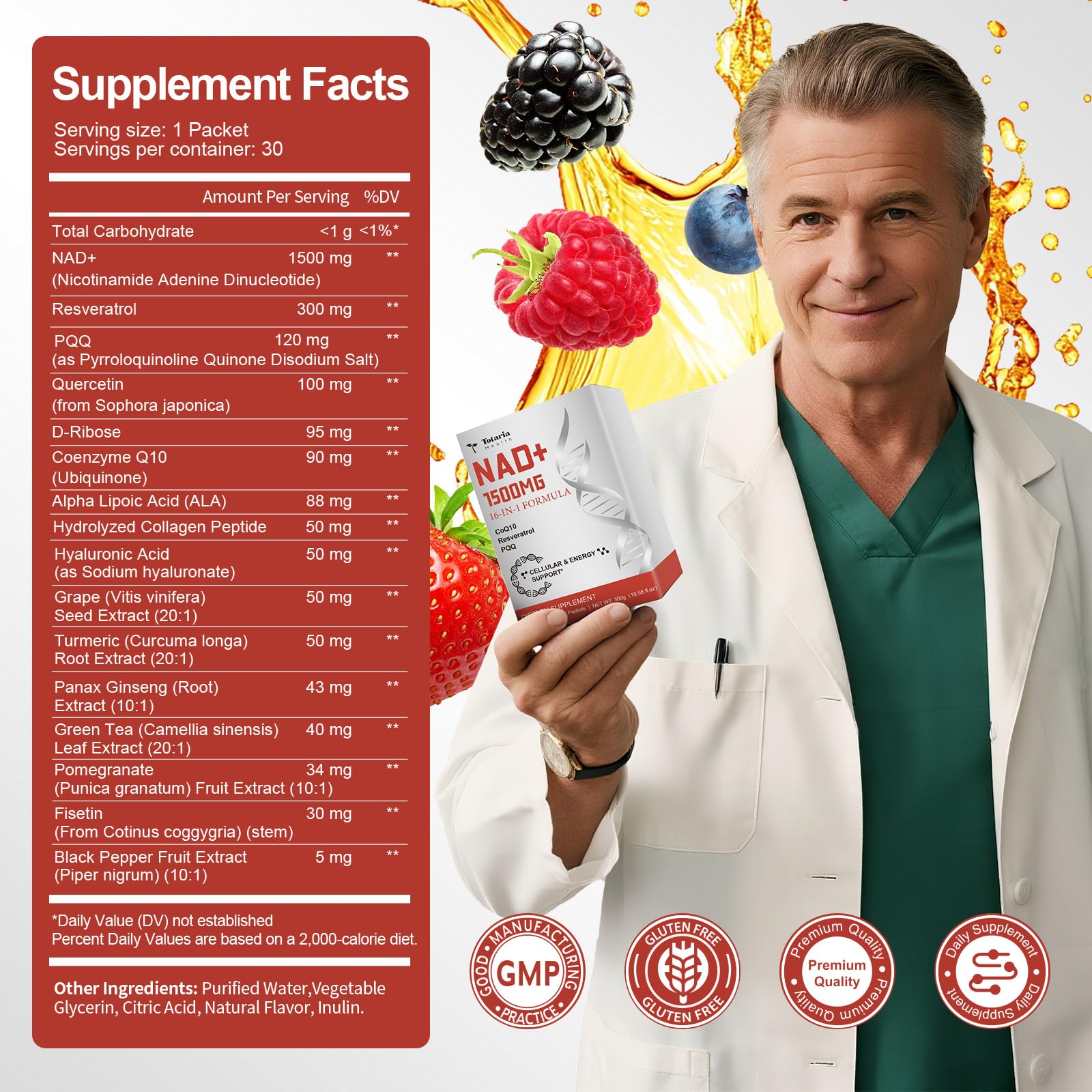 Totaria 16-in-1 NAD Liquid Supplement 1500mg for Men & Women, Extra Strength NAD+ with NMN Precursor, Resveratrol, PQQ, CoQ10, Supports Anti Aging, Energy, Immune, Focus (30 Packets) 1 Months Supply — Amazon image 7