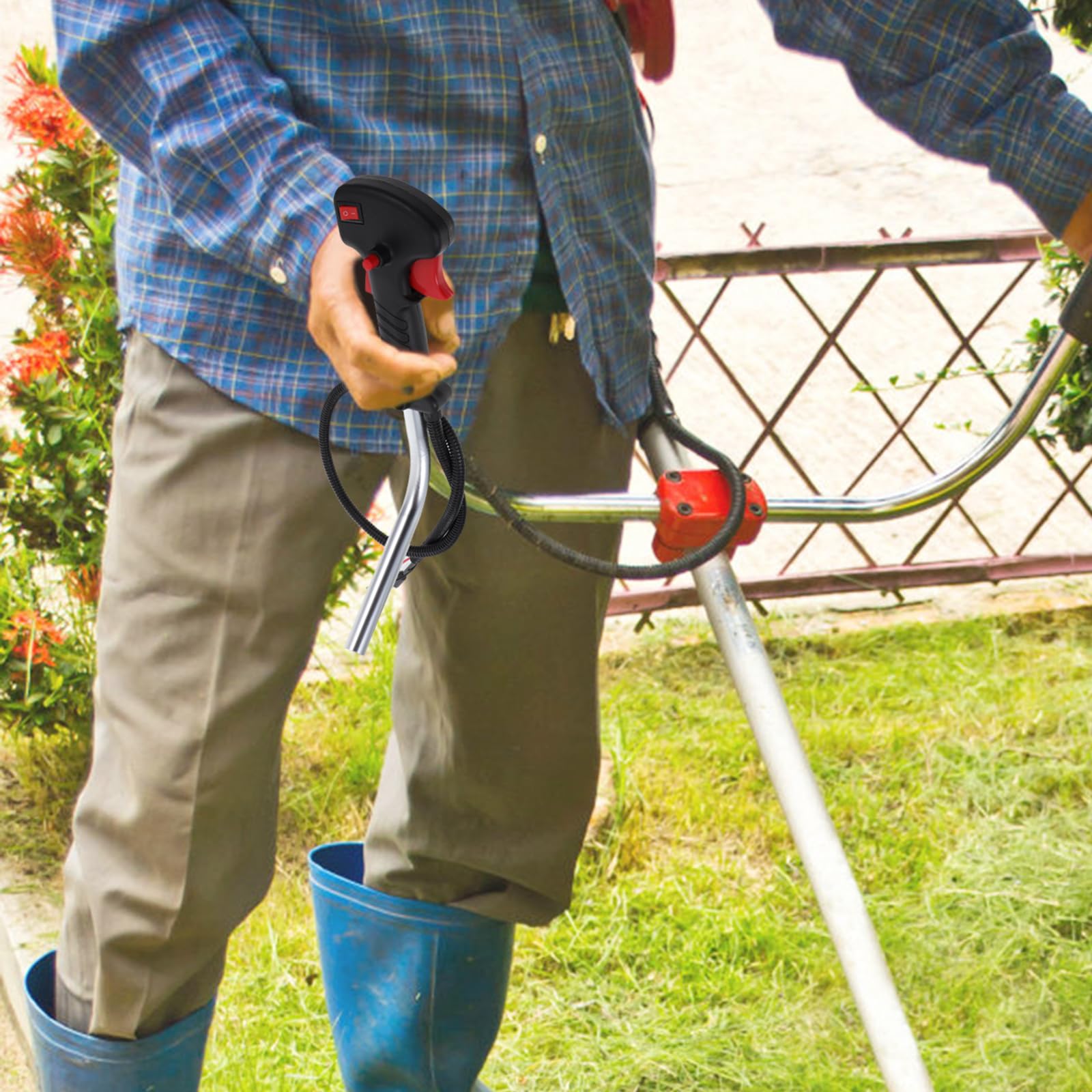 DOITOOL Manija de Palanca de Control del Acelerador para Cortacésped Montaje Lateral, Cable de 83 Cm, Interruptor de Cierre de Gas, Repuesto para Herramienta de Jardinería, Accesorio