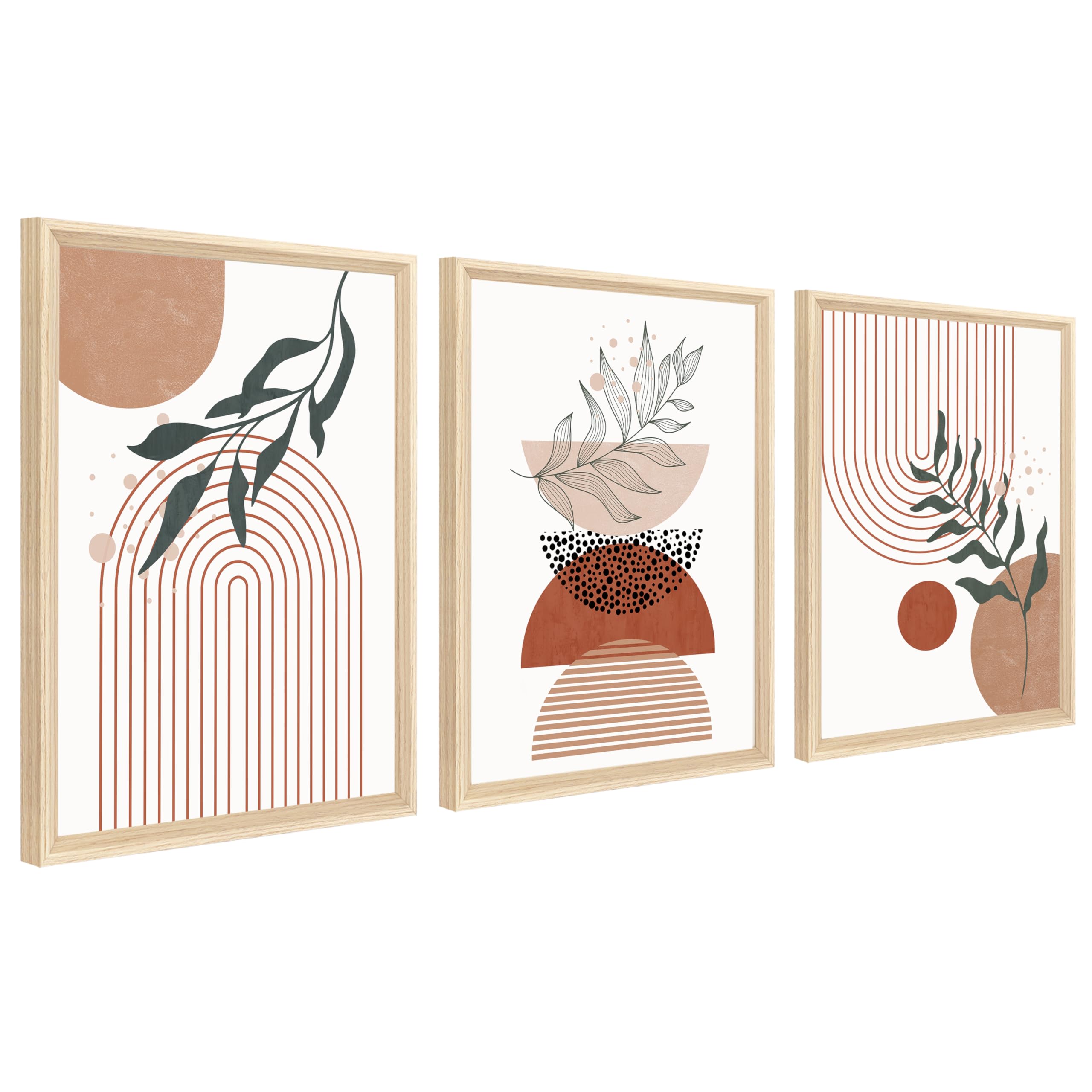 3Pcs Wooden Framed Boho Canvas Wall Art Orange Abstract Leaves And Sun Painting Canvas Prints Nordic Minimalist Geometric Picture for Living Room Bedroom Hallway Home Wall Decor 120x60cm(16"x24"x3pcs) — view 59