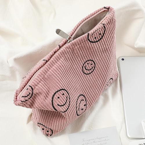 Miniatura 5 de Wudimeitt Bolsa de cosméticos Bolsa de maquillaje Preppy Cute Corduroy Neceser para mujeres esenciales de viaje, Púrpura, Cara de moda