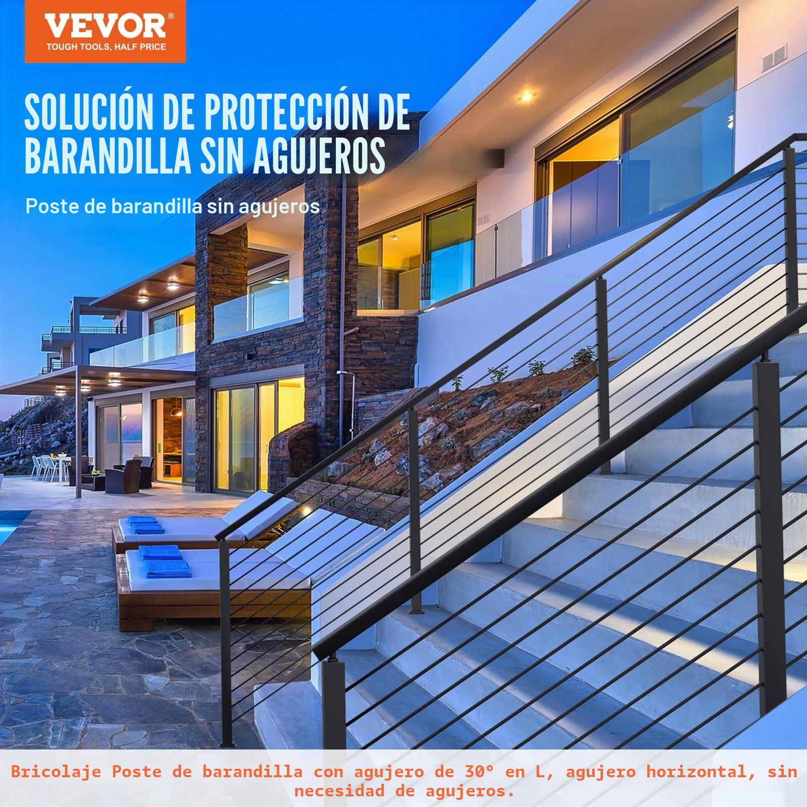 VEVOR Poste de Barandilla 106,7x5x5 cm Barandilla para Escalones con Accesorios de Montaje Columna del Pasamano de Acero Inoxidable con Soporte de Montaje para Terraza Jardín interior/Exterior, Negro
