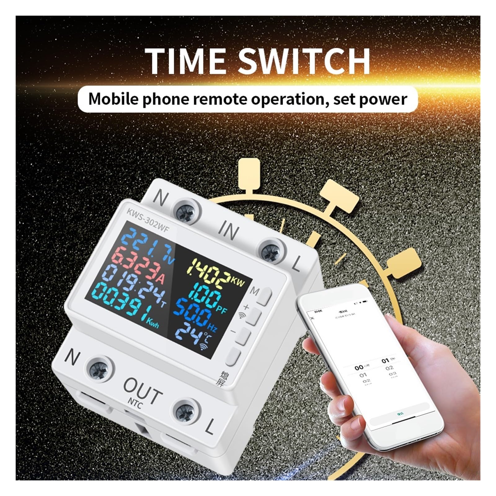 Tuya WiFi 8in1 Misuratore Di Potenza 2P AC Contatore Di Energia APP Controllo 170-270V/63A Misuratore Di Tensione E Corrente Misuratore Di Elettricità Vita Intelligente(KWS-302WF)