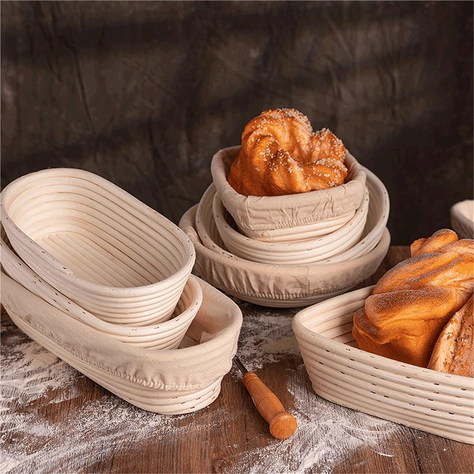 Cesta de mimbre fermentación ratán Natural, cesta for masa, for pan, cestas a prueba masas Para Hornear Pan(Round-25 * 8.5cm)