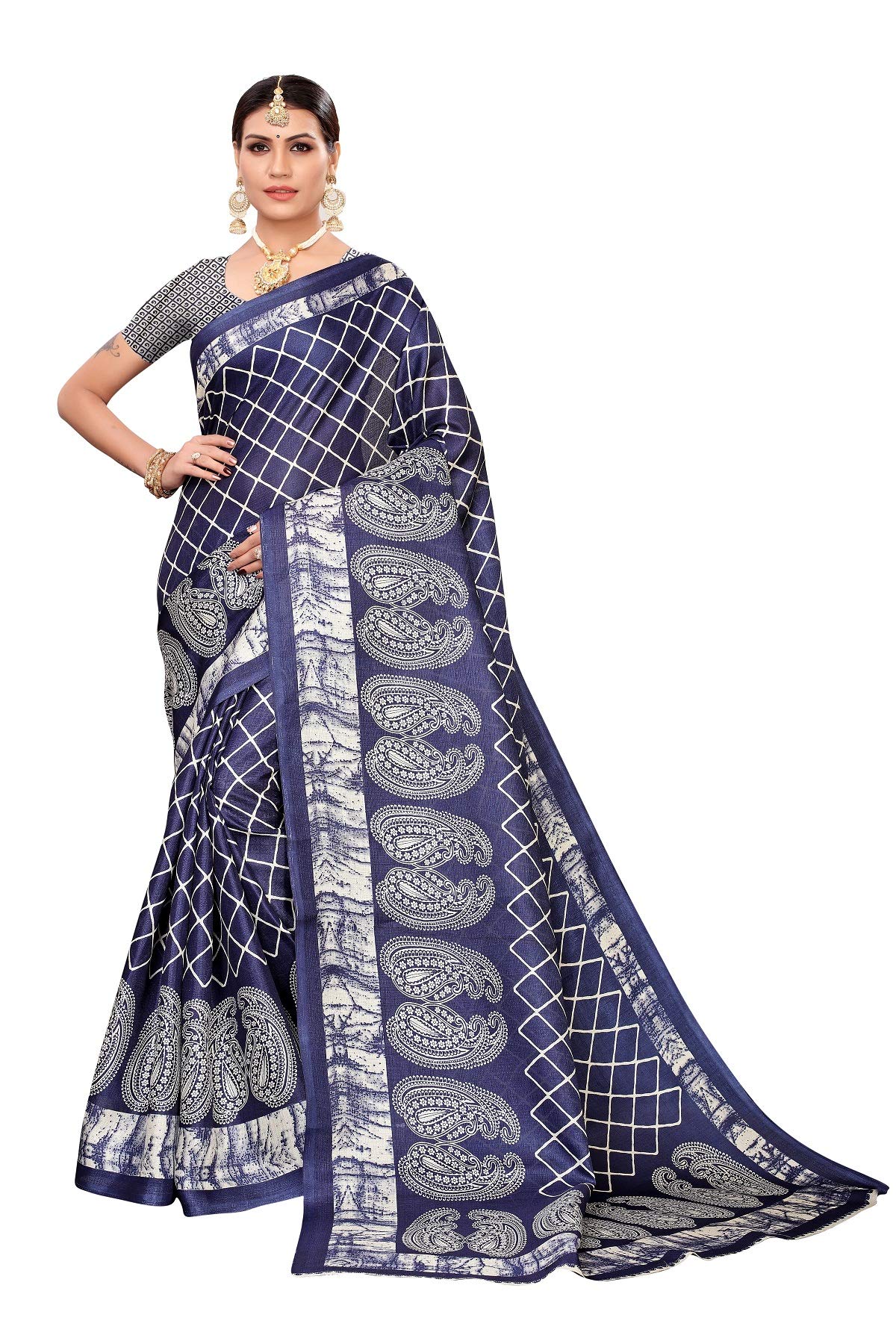 Women's Wedding Sari Paisley Kalamkari Saree with Blouse Piece