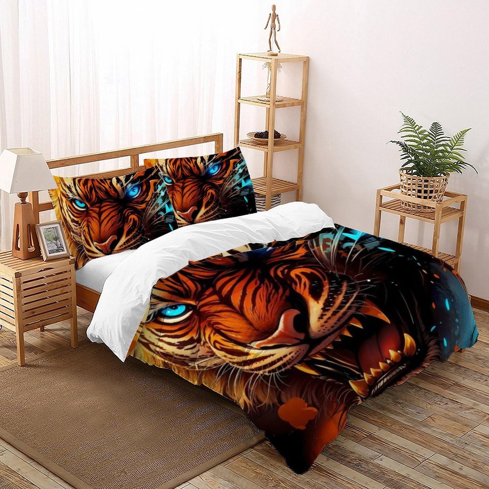 Housse de couette tigre microfibre infroissable pour simplifier la lessive des enfants