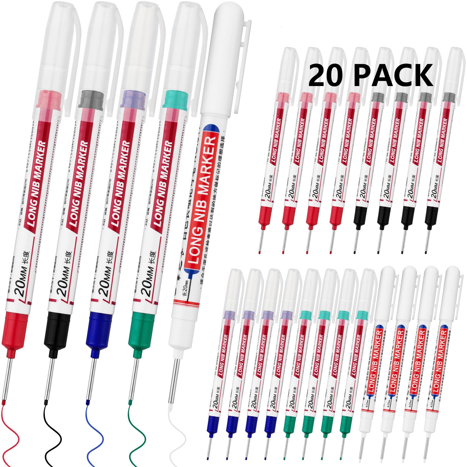 20 PCS Long Nib Marker Pens,20mm Long Head Deep Hole Marker Pens, Longs Nose Markers,Waterproof Construction Markers Marking Tool,Permanent Markers Carpenter Ink marker Pens,Metal marking Pens — Amazon image 7