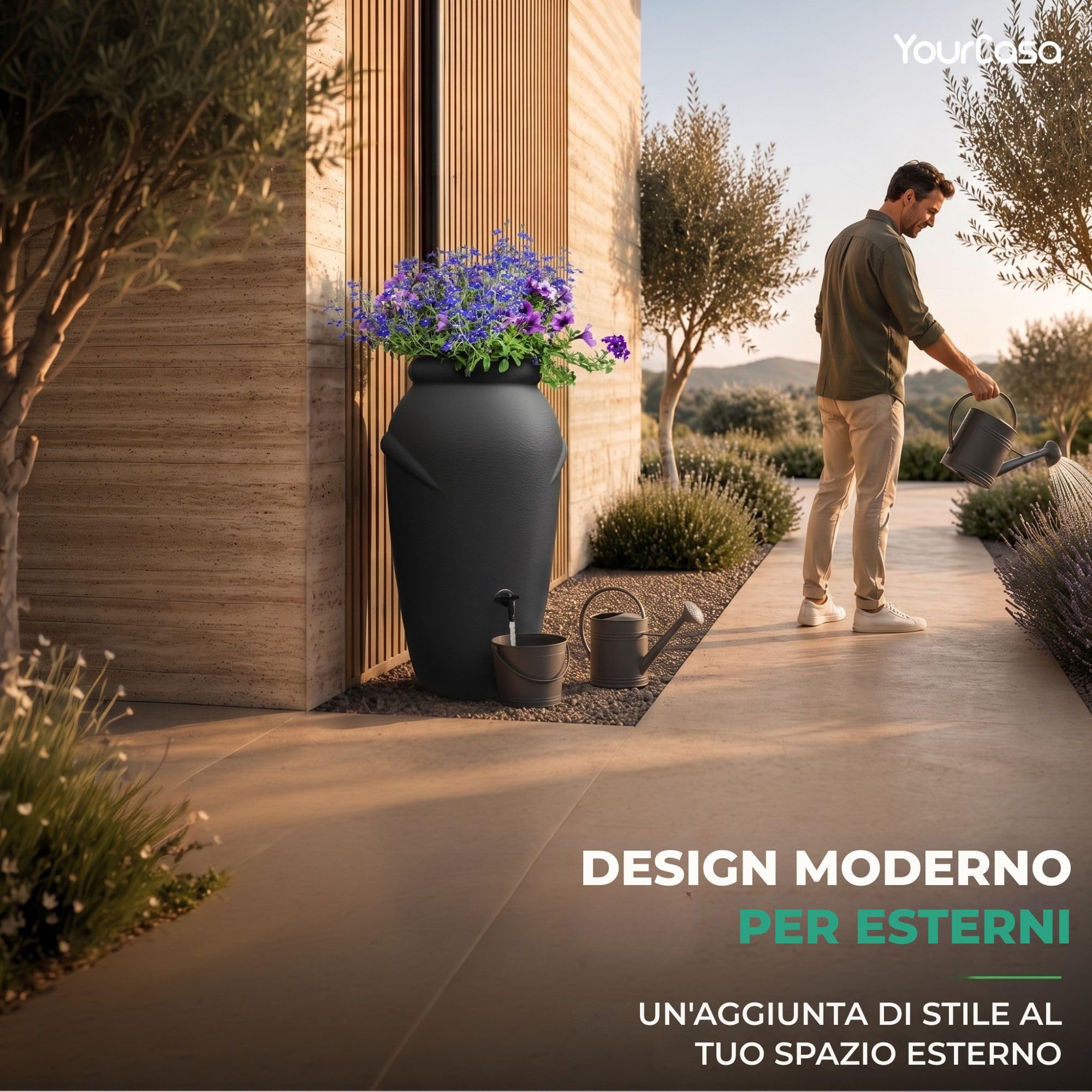 Yourcasa Serbatoio Acqua 210 litri [design anfore] in plastica resistente al gelo – Cisterna acqua piovana con rubinetto – Serbatoio acqua piovana giardino - raccolta acqua piovana (terracotta)