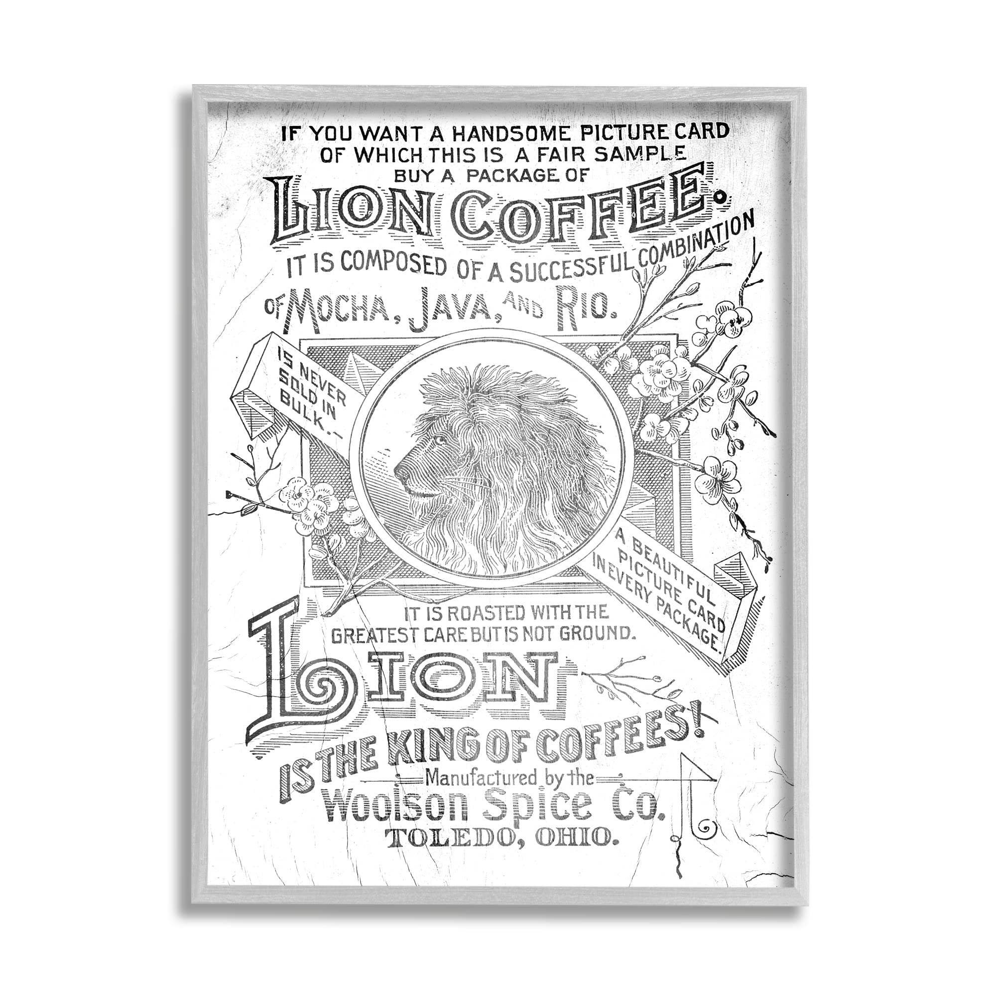 Amazon.com: Stupell Industries Vintage Lion Coffee Poster Framed
