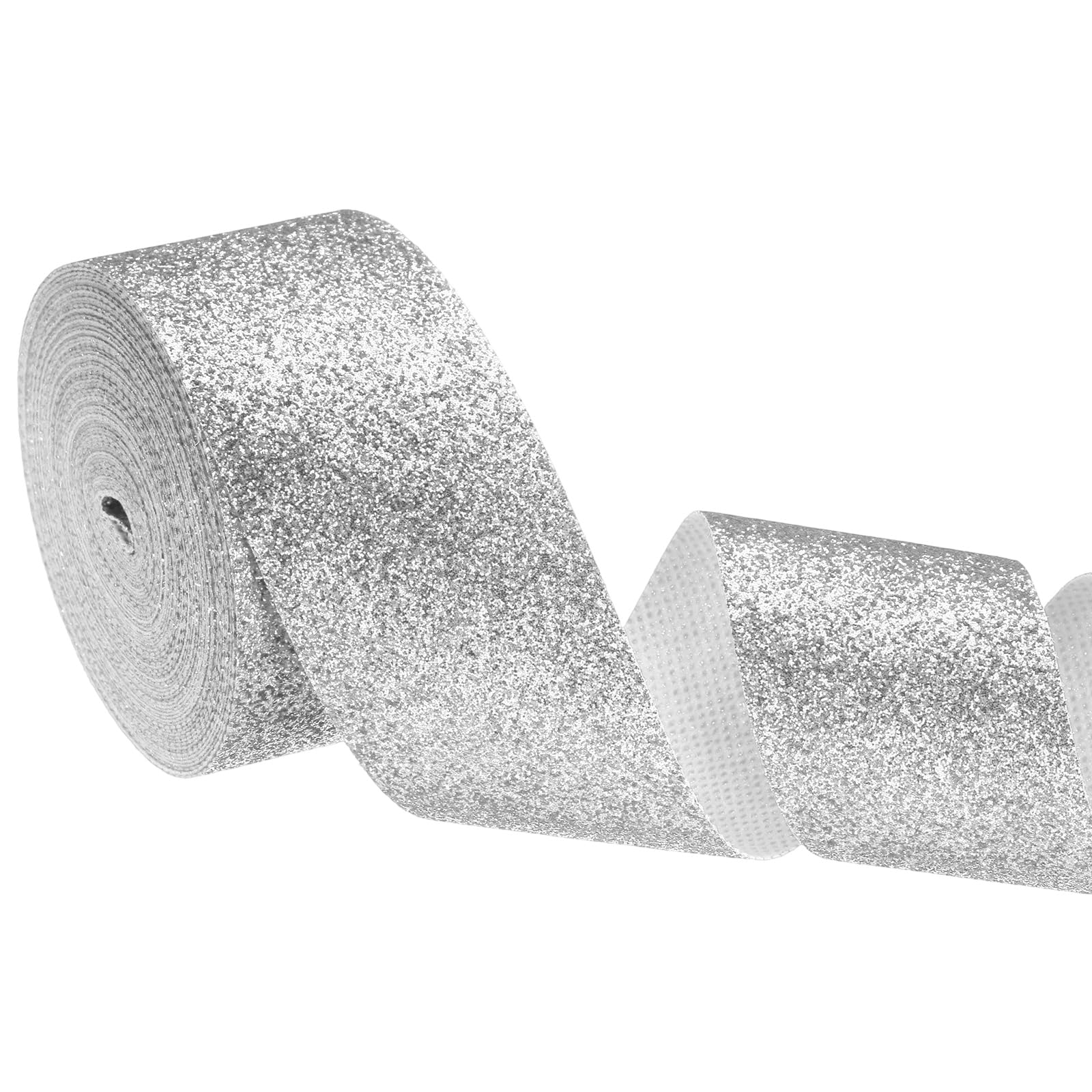 PATIKIL 1.6 Inch x 10 Yards Sparkly Gift Wrapping Ribbon, Colorful Ribbon for DIY Crafts Gift Wrapping Holiday Wedding Birthday Party Home Decoration, Silver