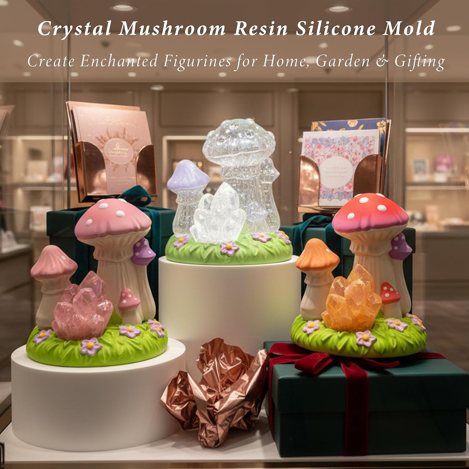4Pcs Mini Mushrooms Decor Epoxy Resin Silicone Casting Molds Tiny Fairy Garden Candle Molds for DIY Micro Miniatures Landscape Art Crafts Decor Table Ornaments Flower Preservation Soap Clay