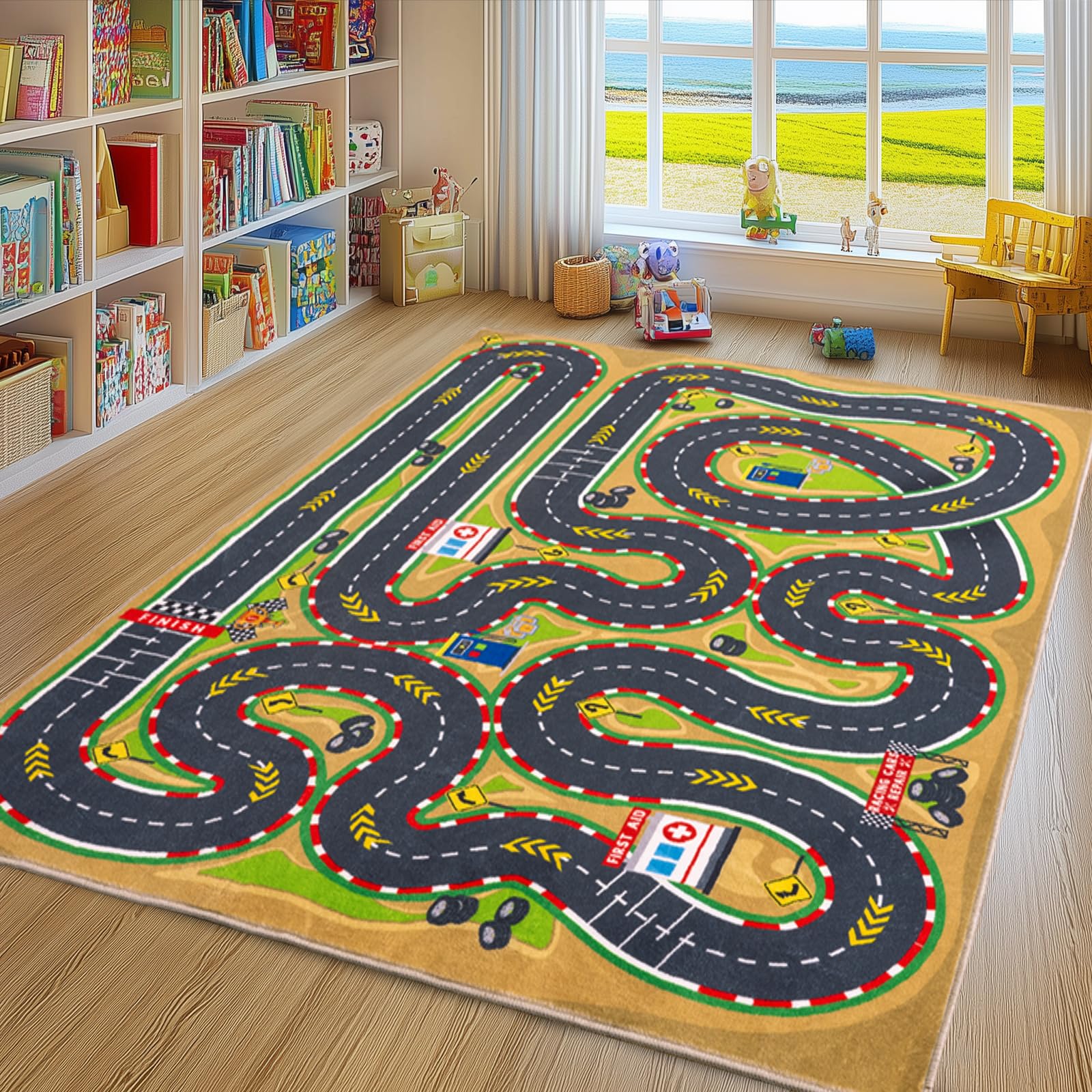 Tapis de course de voiture, doux et antidérapant, lavable en machine, parfait pour les jeux éducatifs, l'apprentissage, la découverte, pour chambre d'enfant, salon, étude, salle de jeux, 120 x