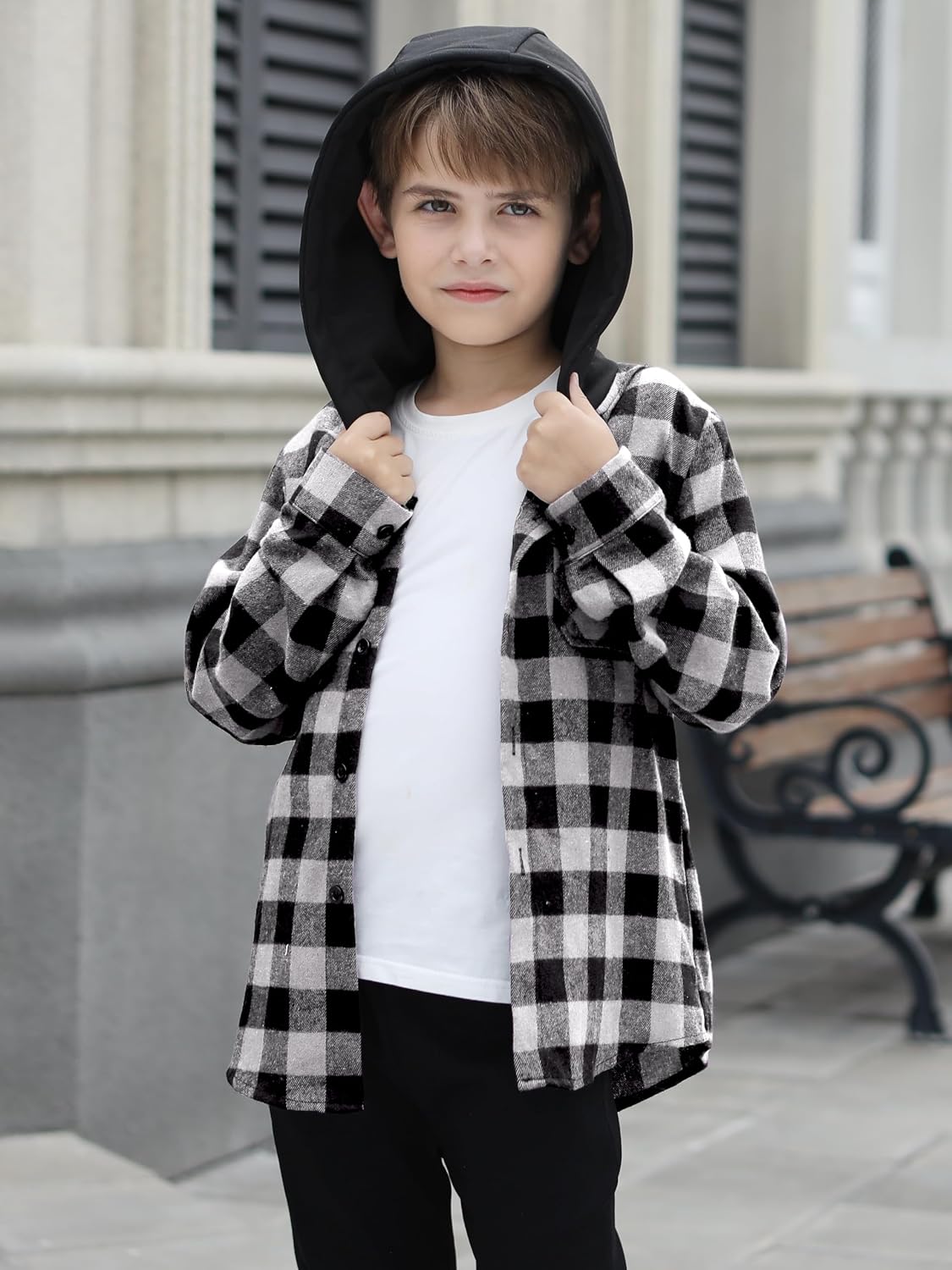 Cromoncent Boys Flannel Hoodie Plaid Button Down Shirt Jacket Long Sleeve