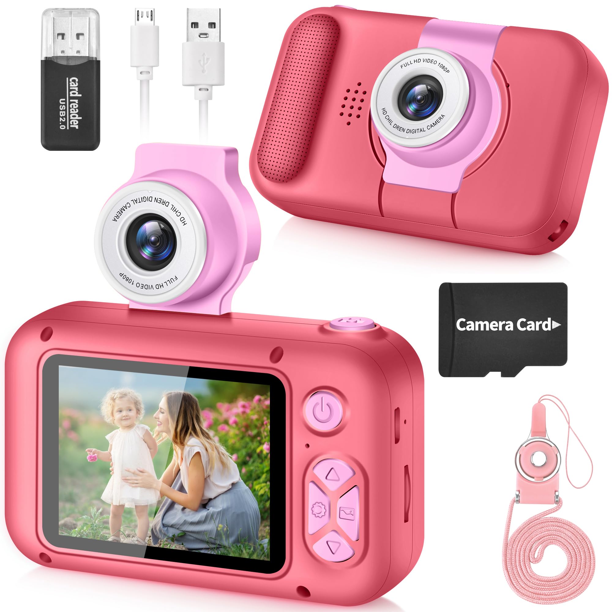 ARNSSIEN Macchina Fotografica Bambini, 2,4" Fotocamera Bambini con180 °Flip Len, Fotocamera Digitale Videocamera Regalo Bambino e Bambina 3 4 5 6 7 8 9 10 11 12 anni,Regalo di Compleanno e Natale,X101