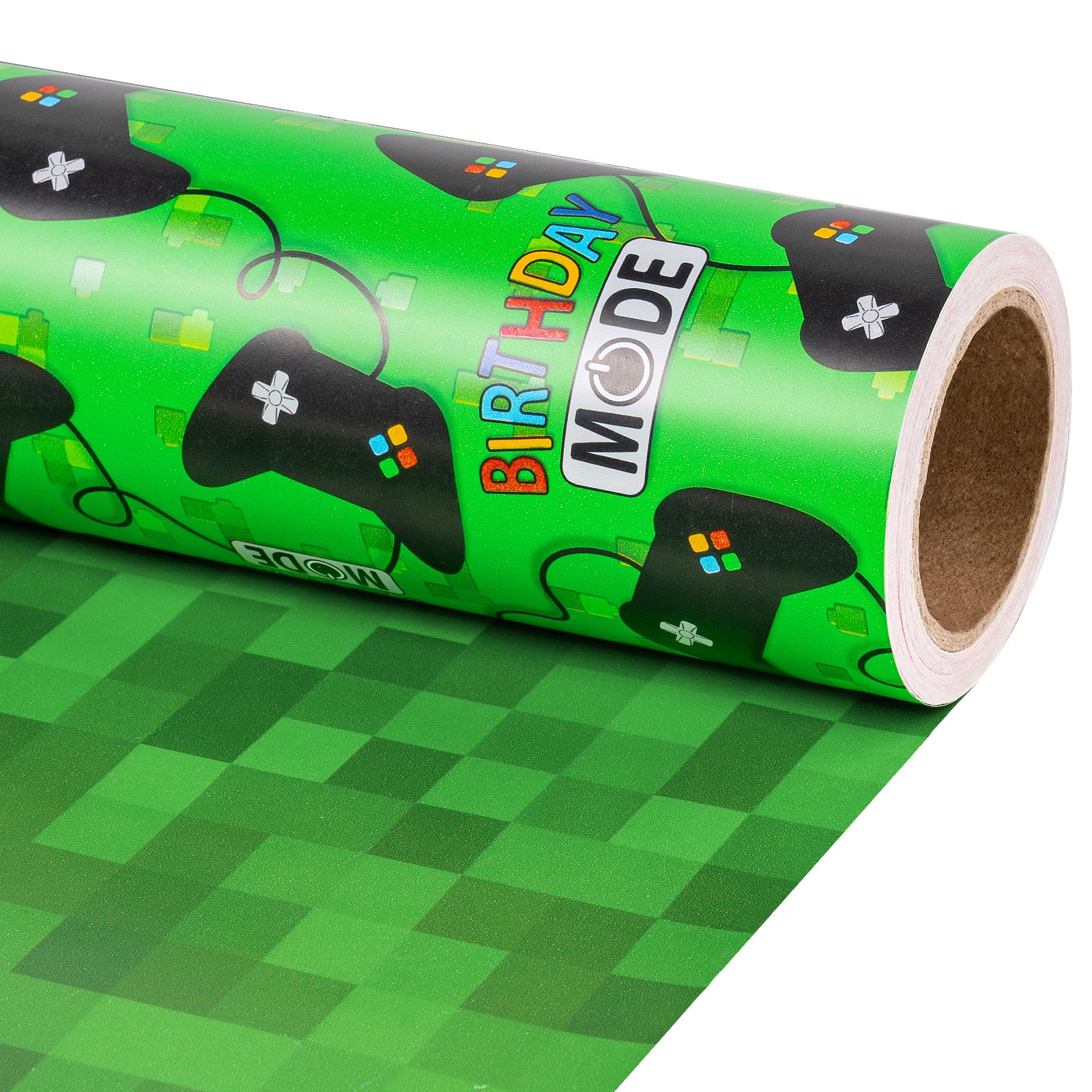 RUSPEPA Reversible Birthday Gaming Wrapping Paper Roll, Mini Roll, Green Game Controller and Pixel Design Gift Wrap Paper for Kids, Boys, Game Lover, Birthday, Party, Holiday, 17 Inches x 16.4 Feet-image-31