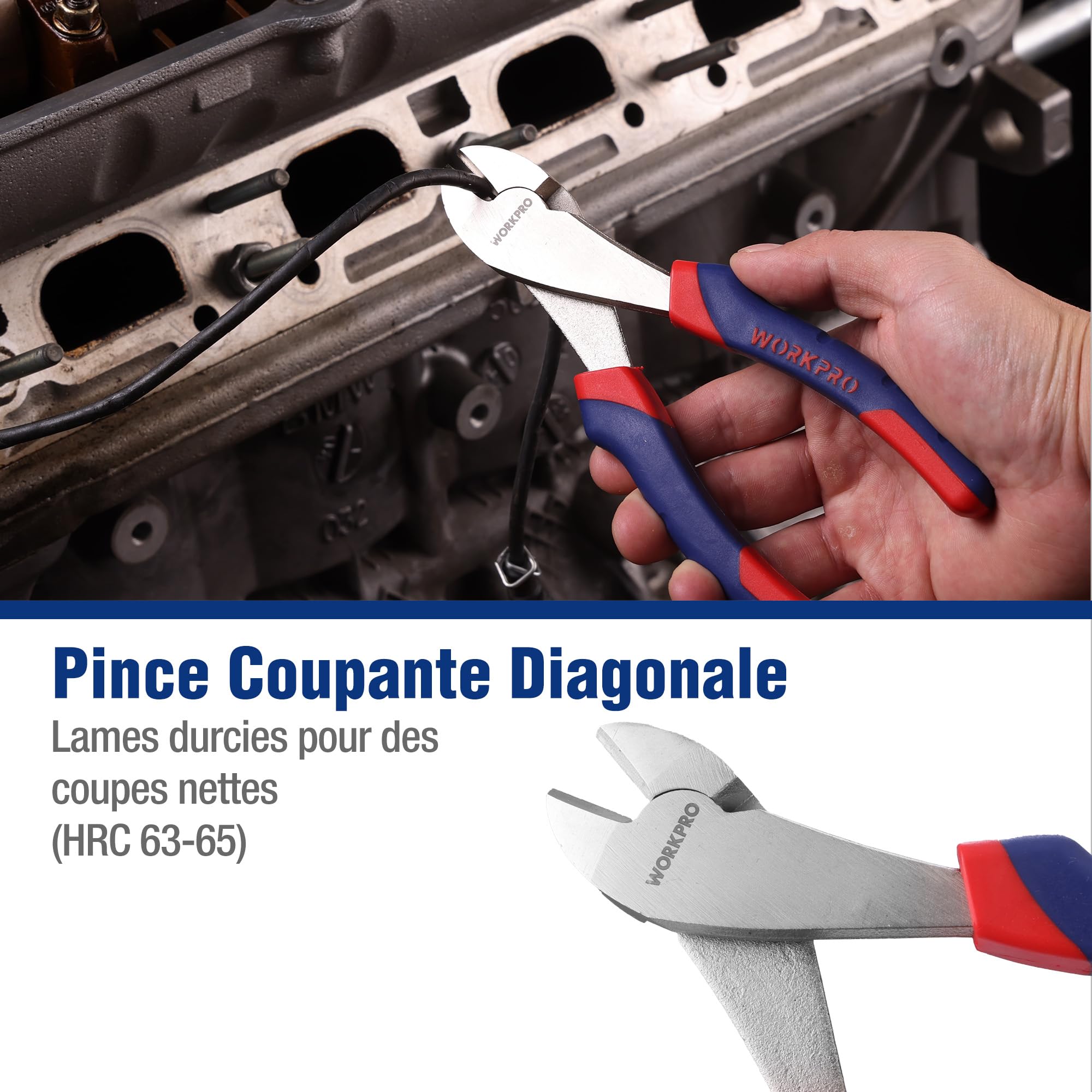 WORKPRO Jeu de Pinces en Cr-V Pince Multiprise, Pince Universelle, Pince Coupante, Pince à Bec Long et Clé à Molette pour Réparation Domestique ou Utilisation du Travail 5 Pièces