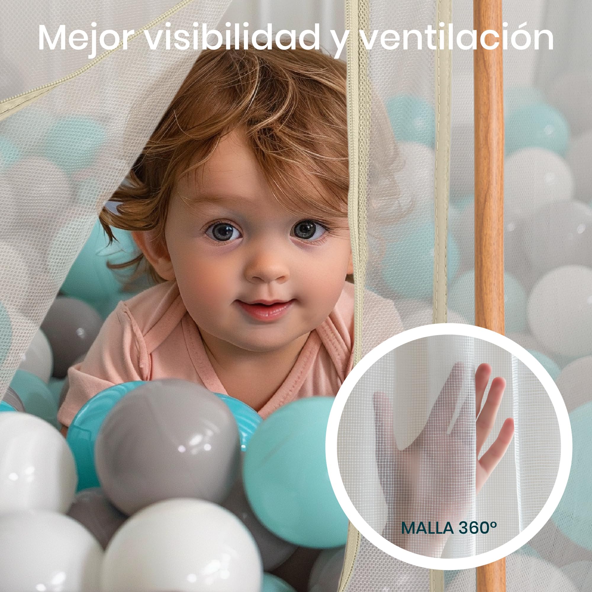Tutti Bambini Parque Infantil Bebe - Corralito Bebe Plegable con Paredes de Malla, Puerta con Cremallera, Colchoneta de Suelo y Bolsa de Transporte - 135 x 135 x 75 cm - (Crudo)