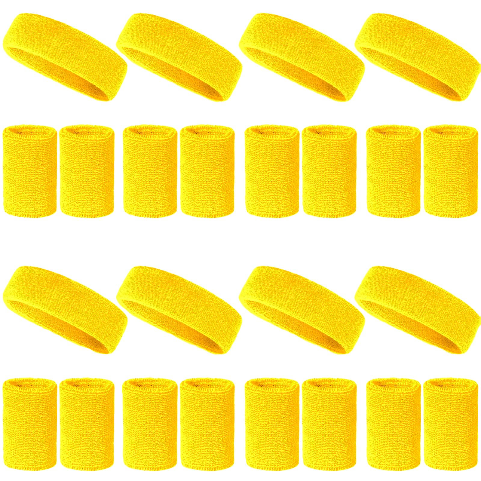 24 Pcs Neon Sweatbands Set Include 8 Pcs Sports Headband and 16 Pcs Cotton Wristbands 80s Neon Sweat Bands Bulk for Gym, Tennis, Basketball, Running, Exercise