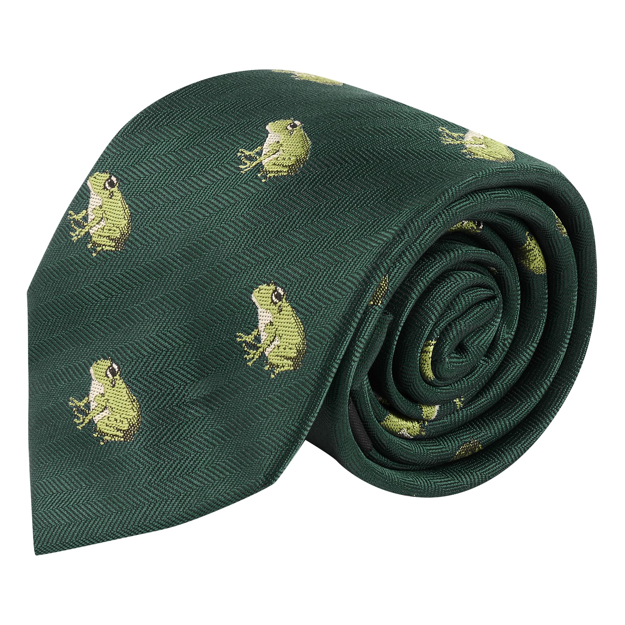 King & Priory Frog Dark Green Herringbone Embroidered Tie