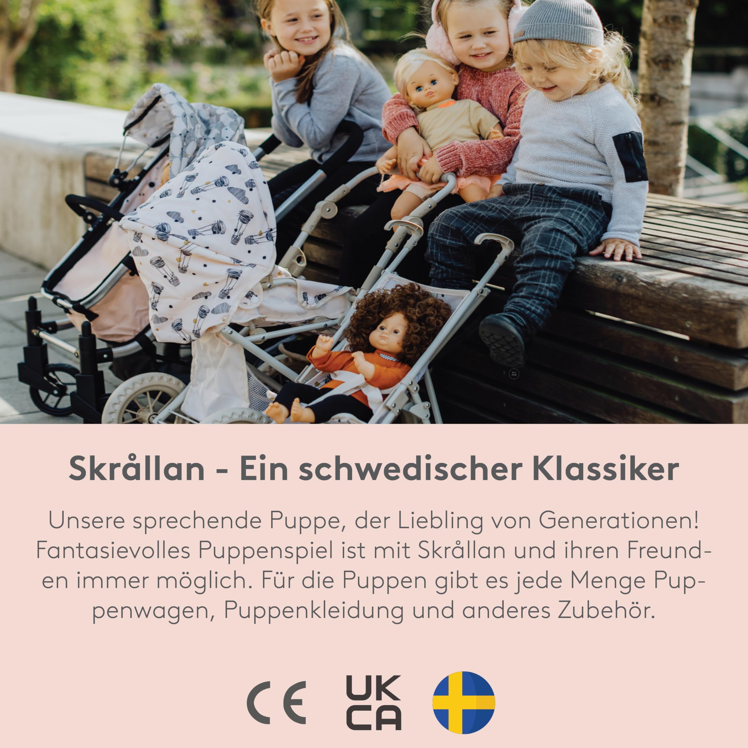 Skrållan Sulky Puppenbuggy ab 3 Jahre - 53cm großer Klappbuggy mit Sicherheitsgurt und waschbarem Bezug - Spielzeug Kinderwagen Puppenwagen Buggy - Buggy Puppe bis zu 45cm - Puppen Spielzeug