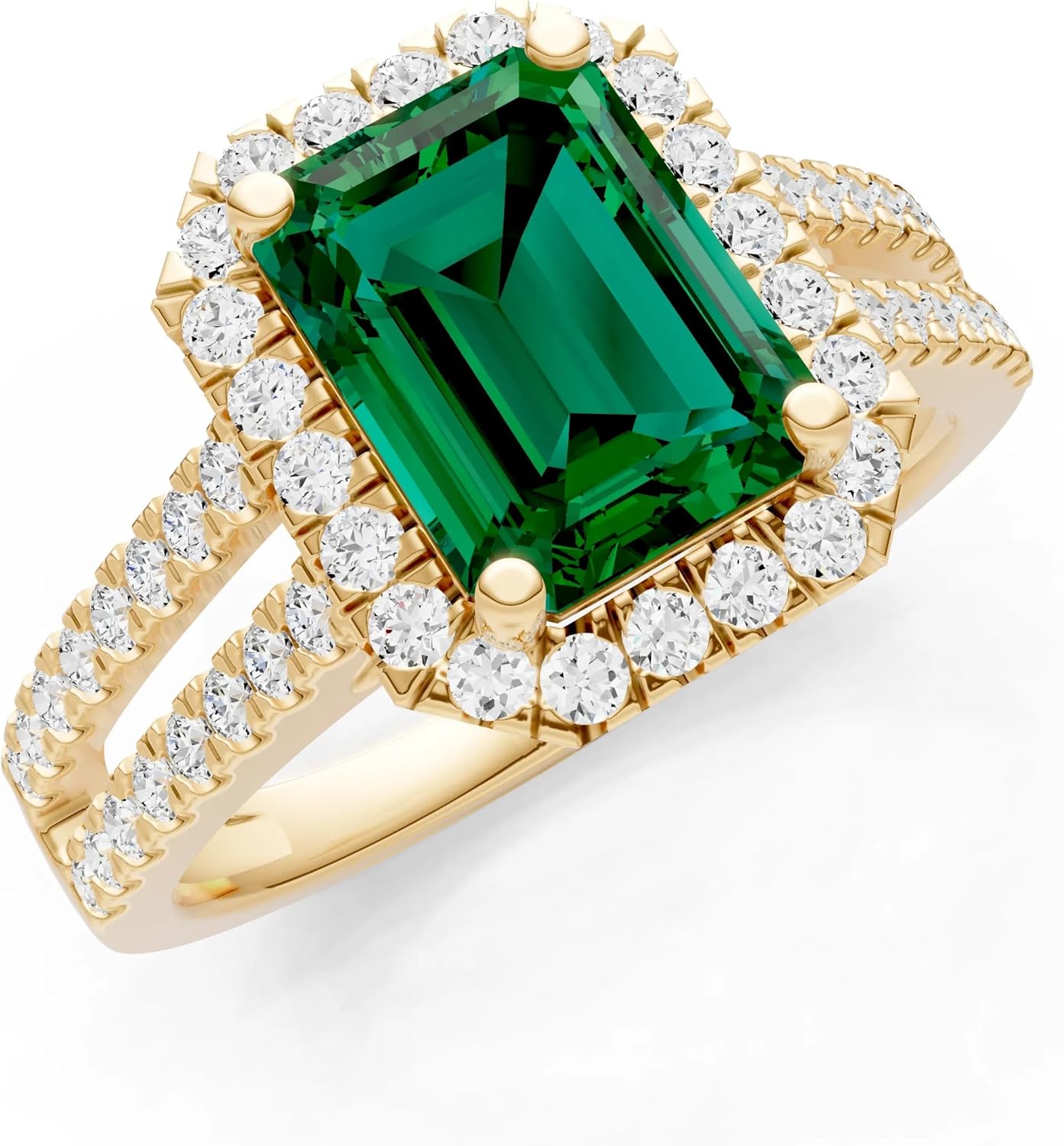 PEORA Emerald Cut Cut Emerald Halo Band Available in Solid 10K, 14K or 18K Ring – White, Yellow or Rose Gold