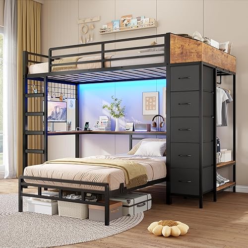 VIAGDO Bunk Bed Twin Over Twin with Hall Tree, Charging