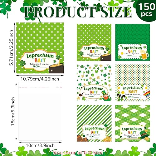 Miniatura 2 de Zhanmai 300 bolsas de plástico para el día de San Patricio, bolsas de plástico para golosinas para el día de San Patricio, atrapasueños, tarjetas de