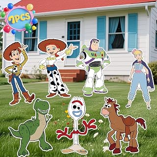ANCOSJOY Toy Inspired Story Birthday Yard Signs - 7PCS Outdoor Lawn Decor with Stakes for Kids Parties