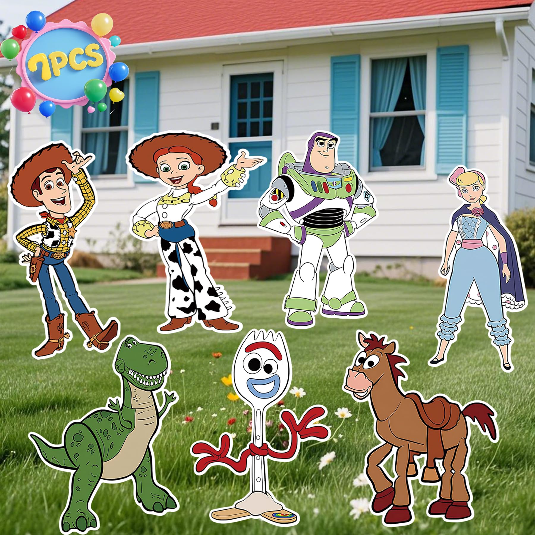 Photo 1 of Toy Inspired Story Themed Happy Birthday Yard Signs, 7PCS Birthday Party Supplies Set with Stakes, Outdoor Lawn Party Decor for Unforgettable Celebrations Outdoor Yard Decorations Garden Party